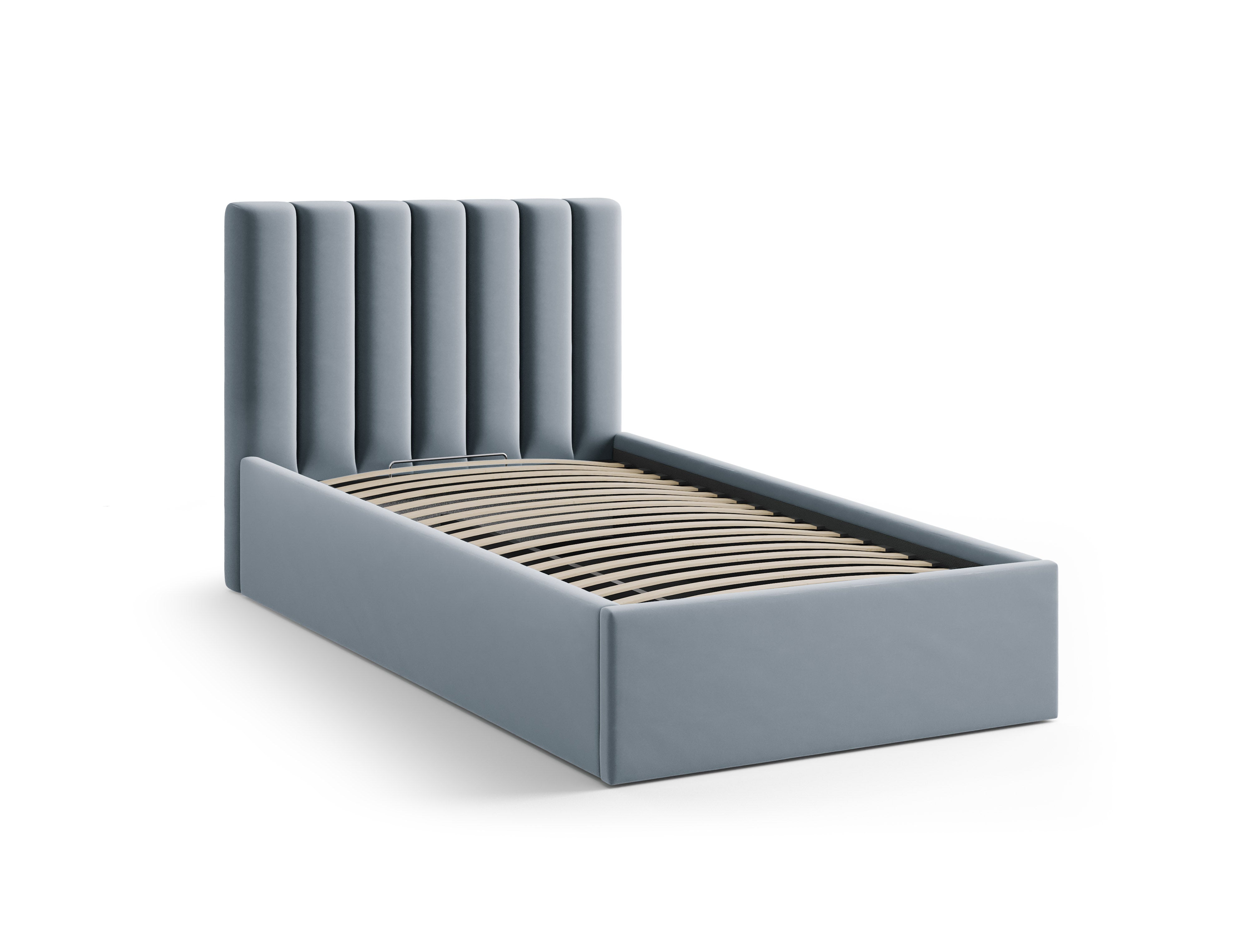 enkel velours bed met opbergruimte voor beddengoed ALLISON blauw