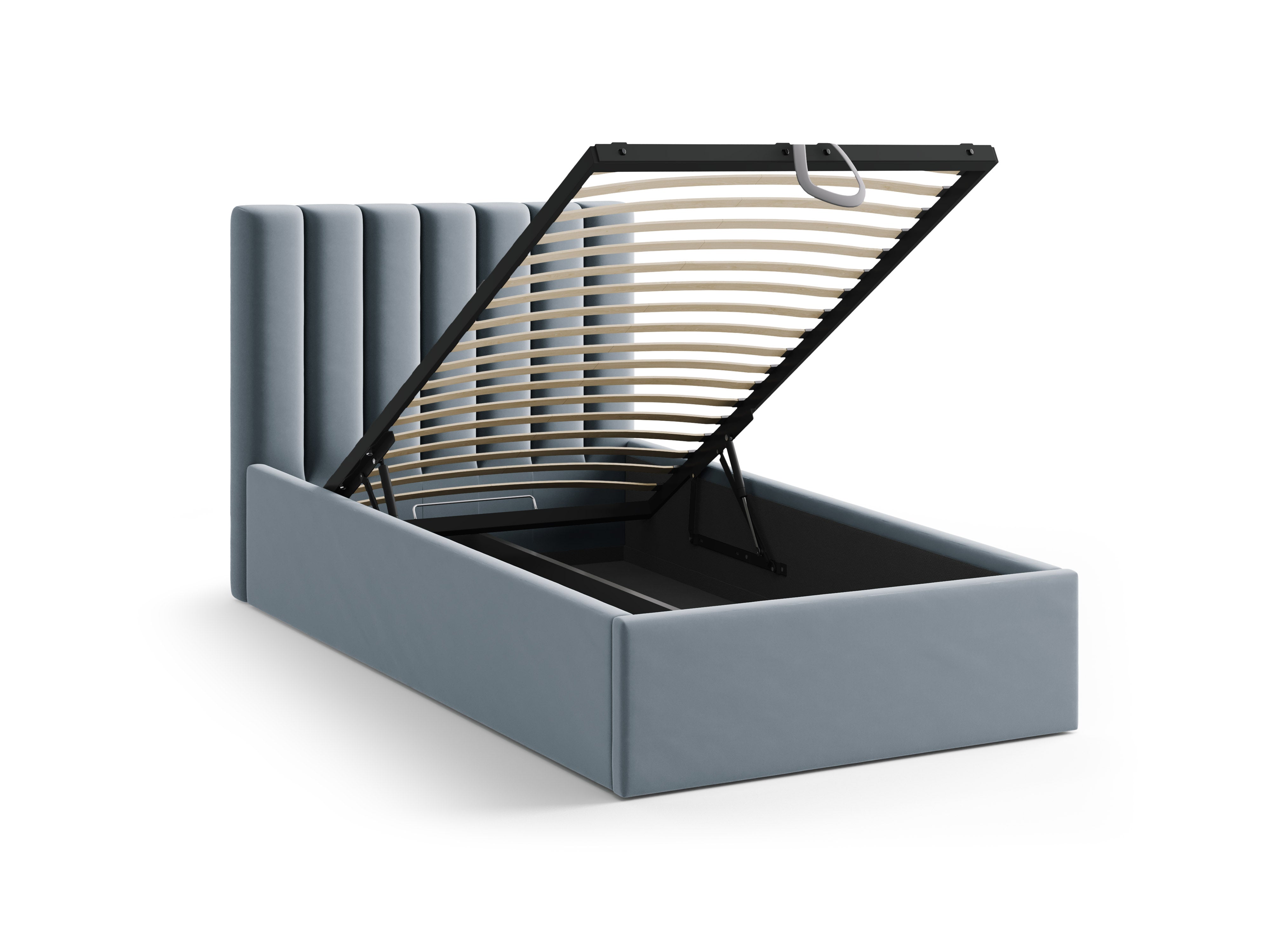 enkel velours bed met opbergruimte voor beddengoed ALLISON blauw