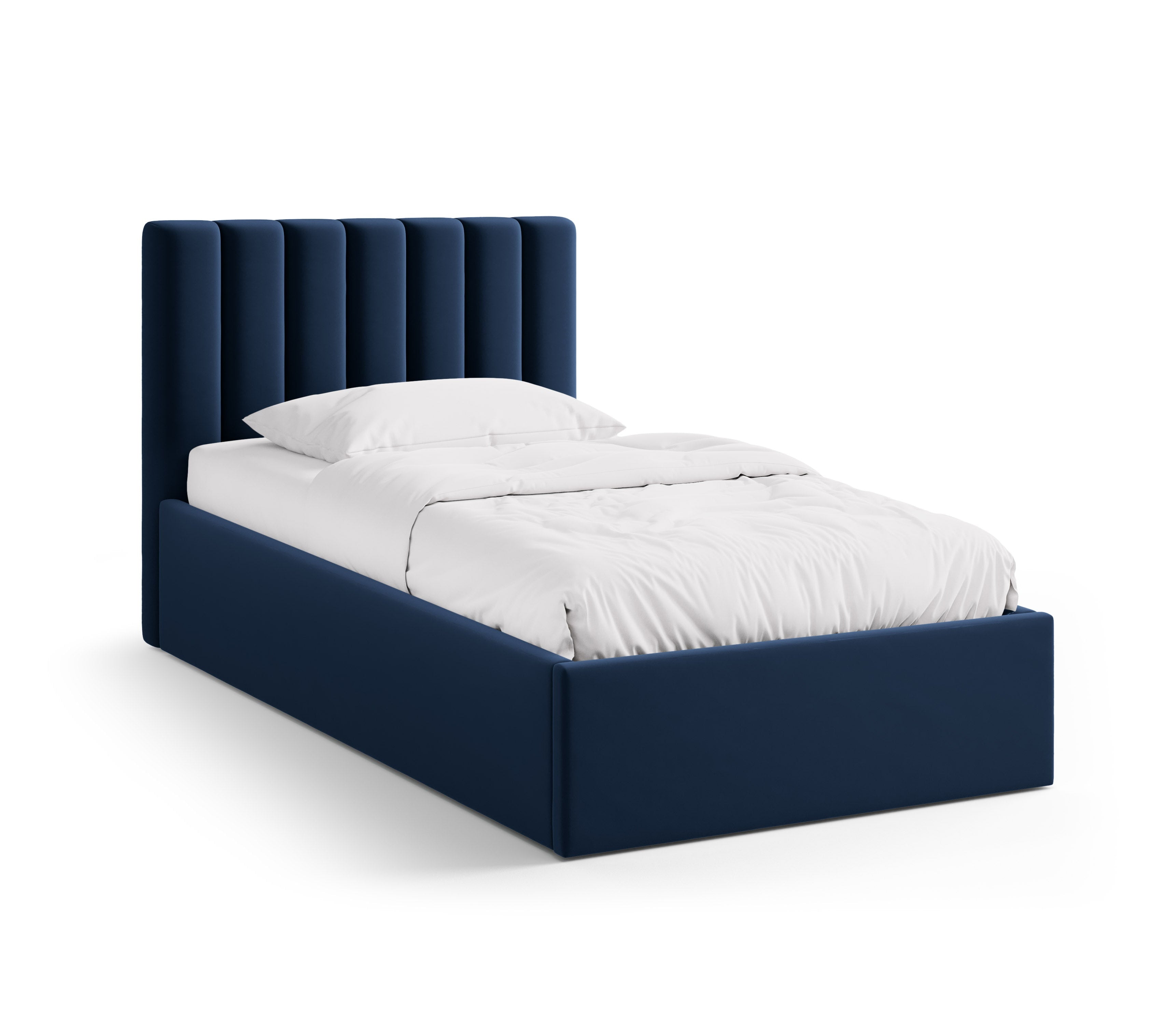 Enkel velours bed met opbergruimte voor beddengoed ALLISON koninklijk blauw