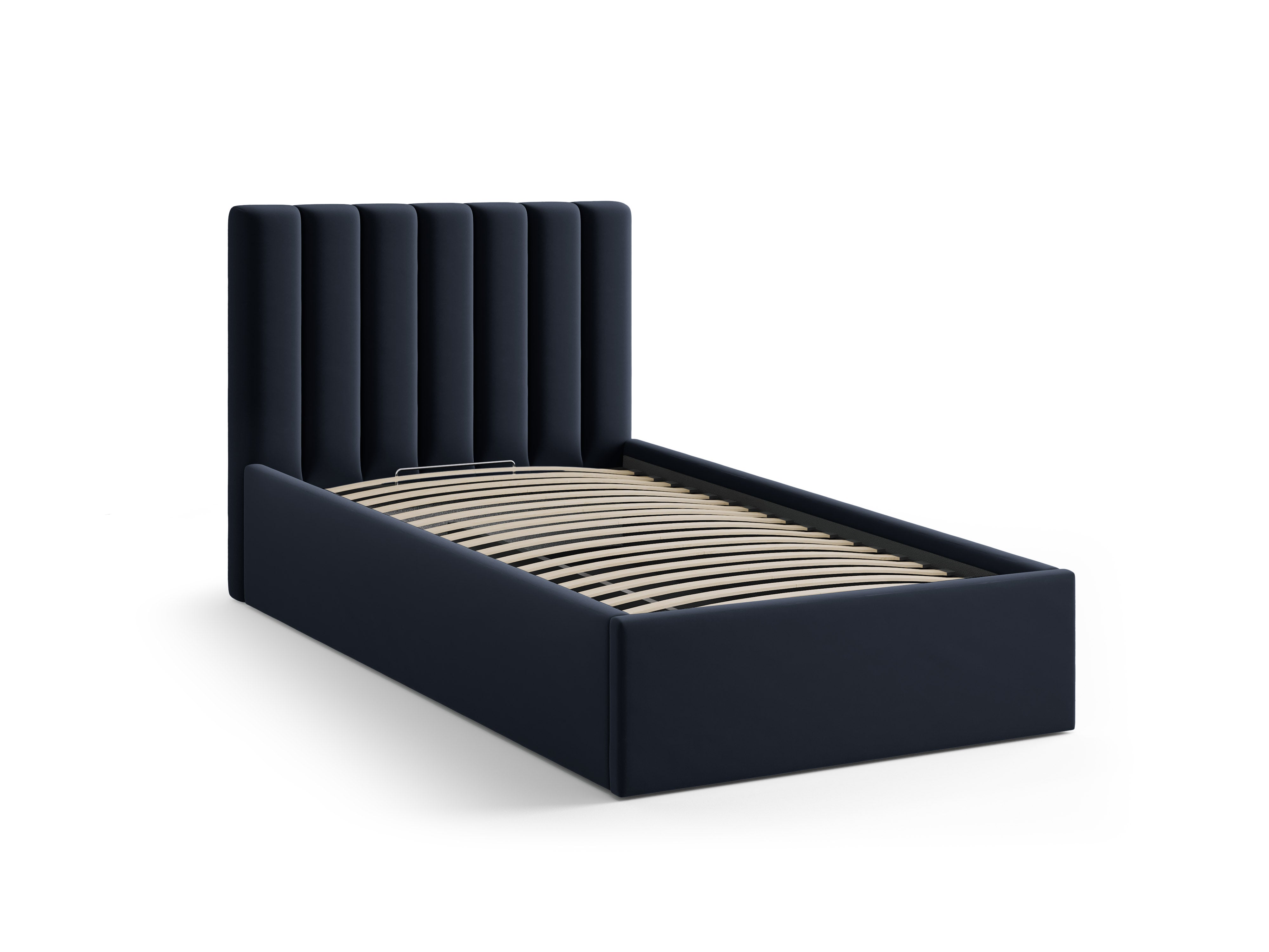 Enkel velours bed met opbergruimte voor beddengoed ALLISON marineblauw
