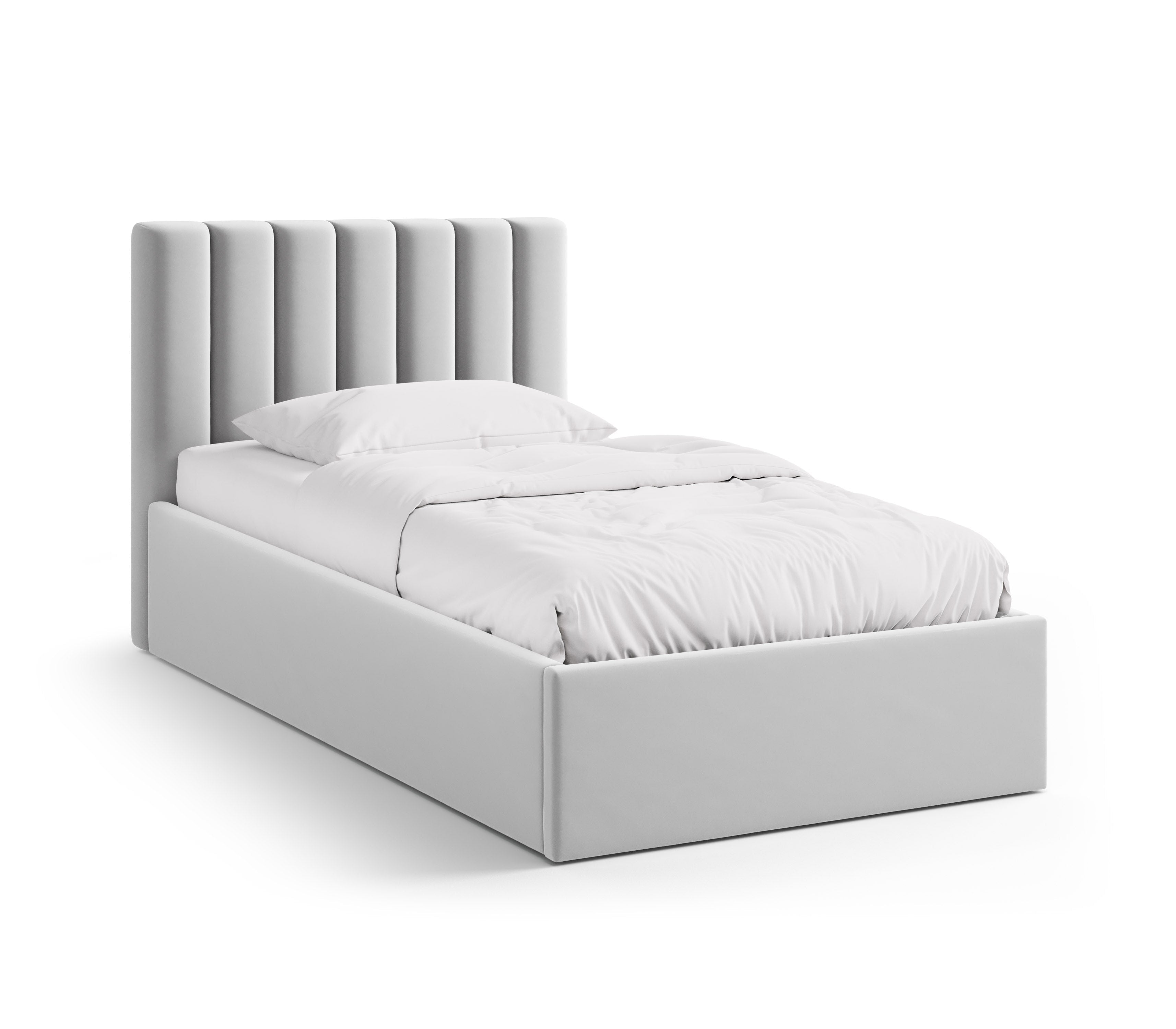 Enkel velours bed met opbergruimte voor beddengoed ALLISON zilver