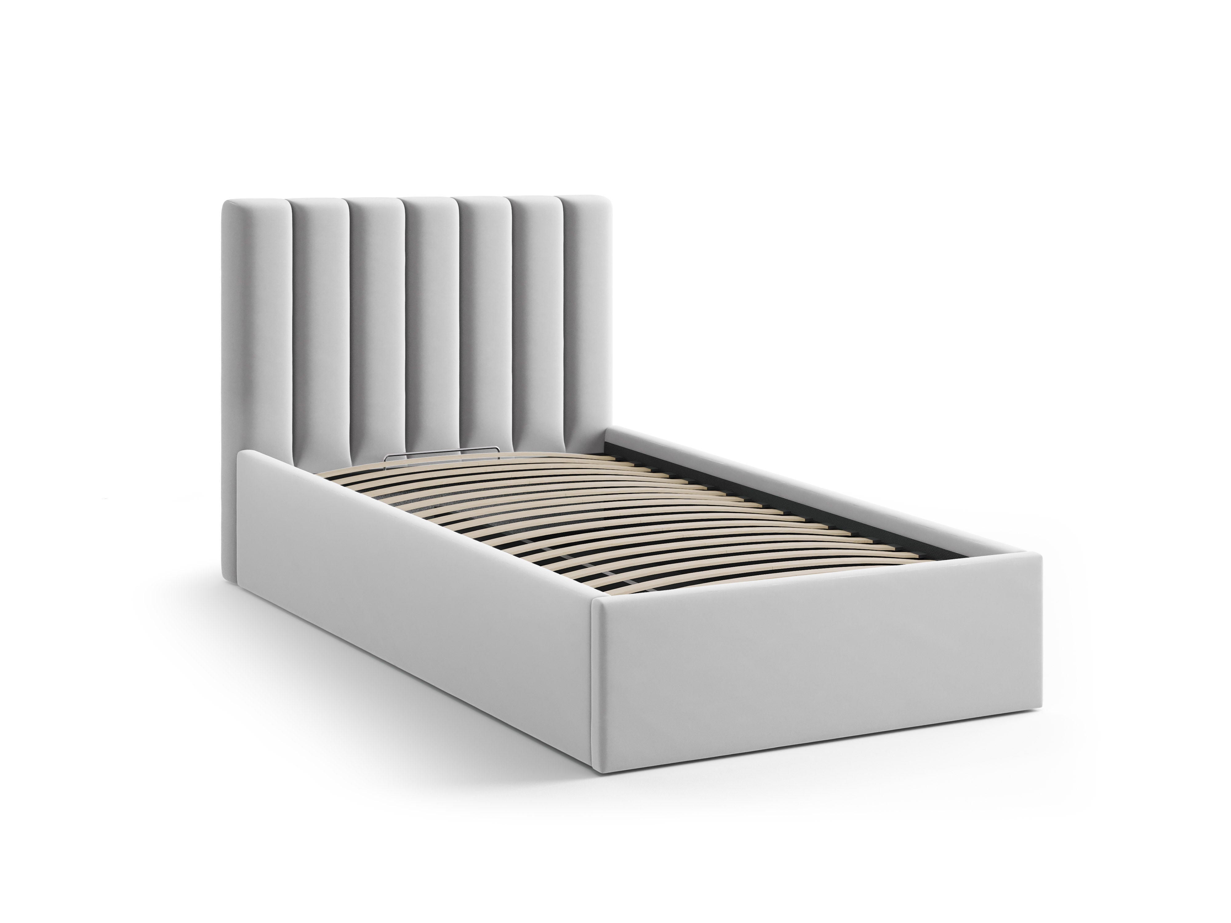 Enkel velours bed met opbergruimte voor beddengoed ALLISON zilver