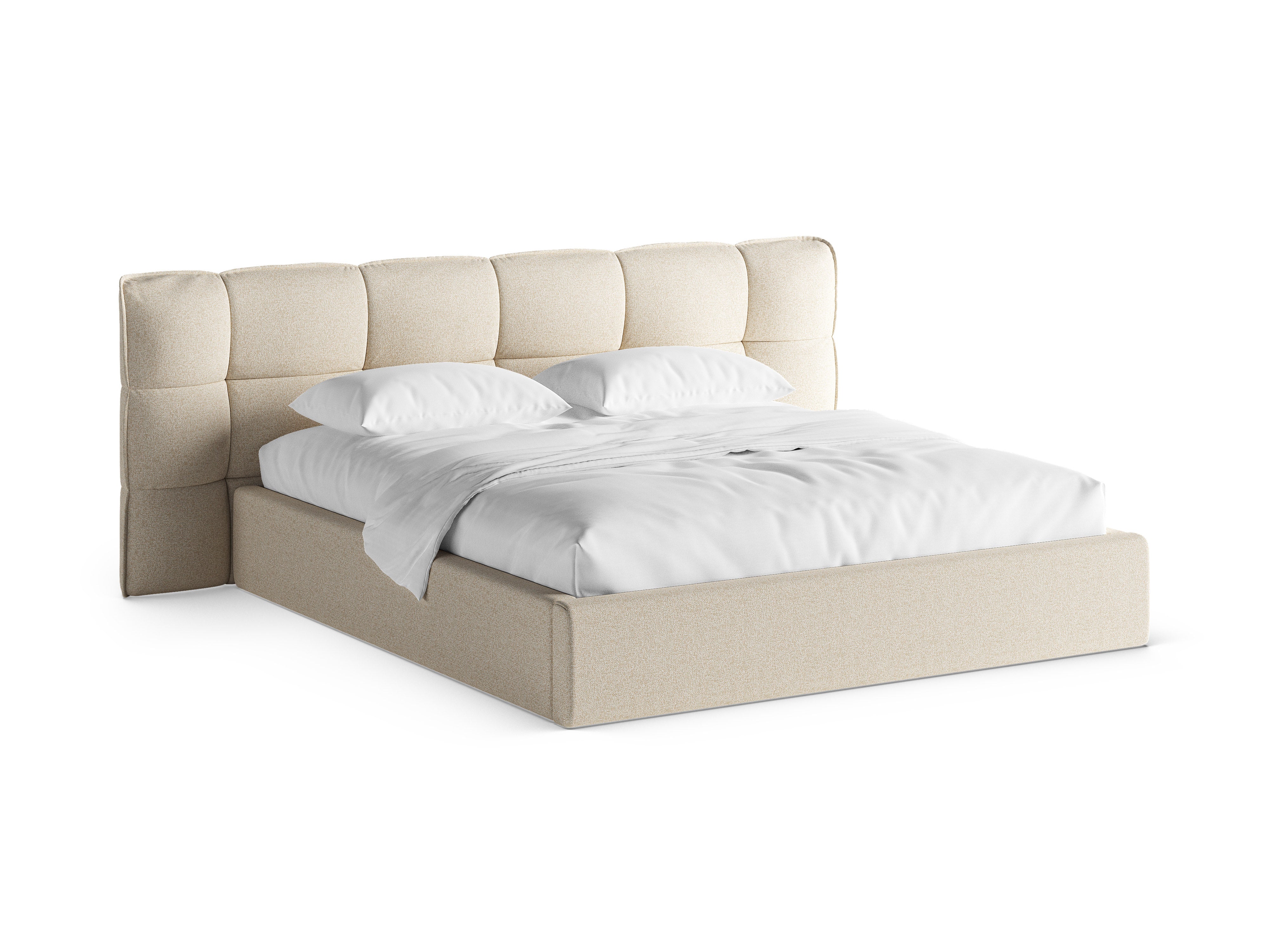 ERIC bed with storage in light beige mélange