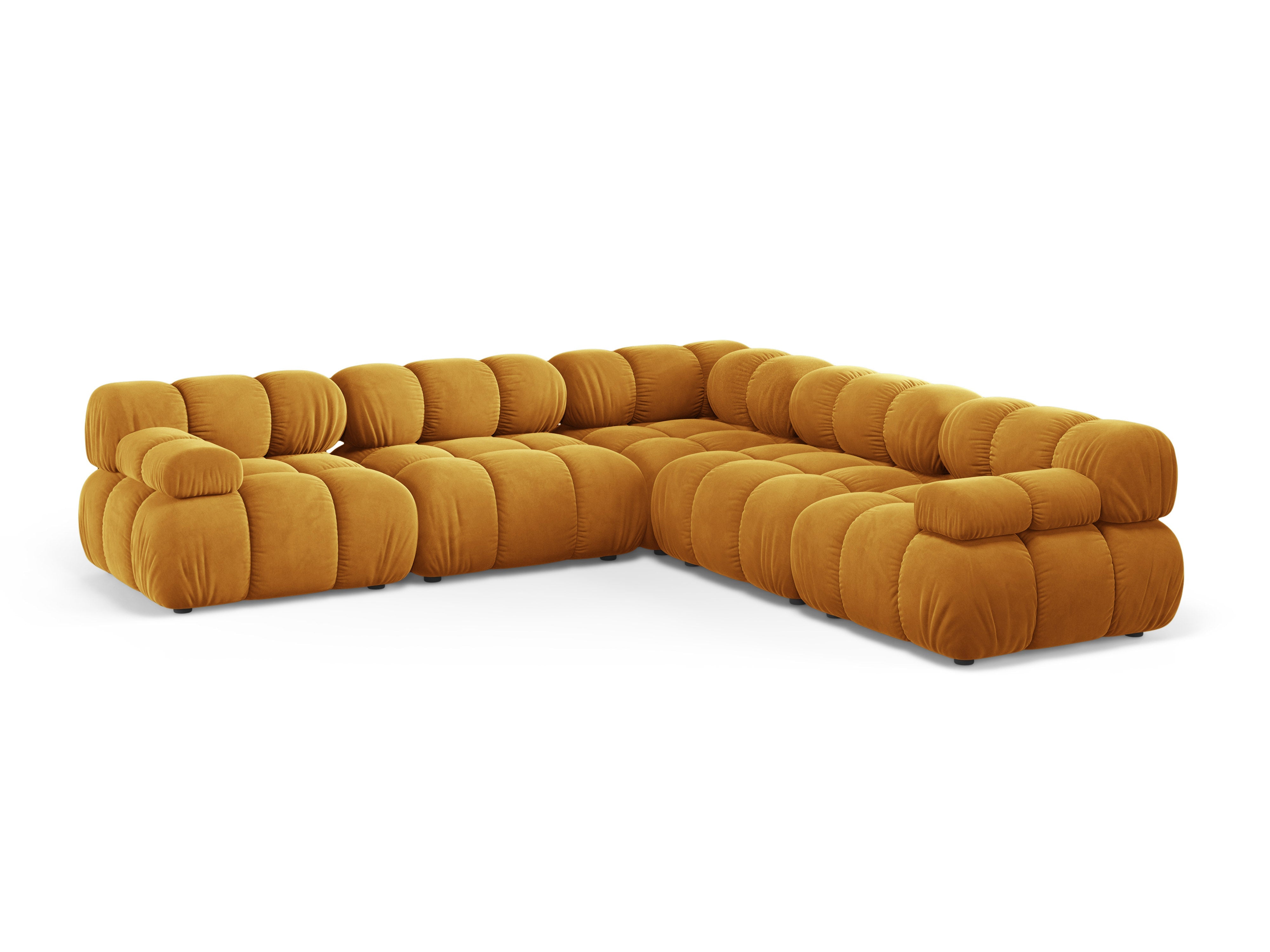 Symmetrische hoekbank BELLIS in mosterdkleurig velours