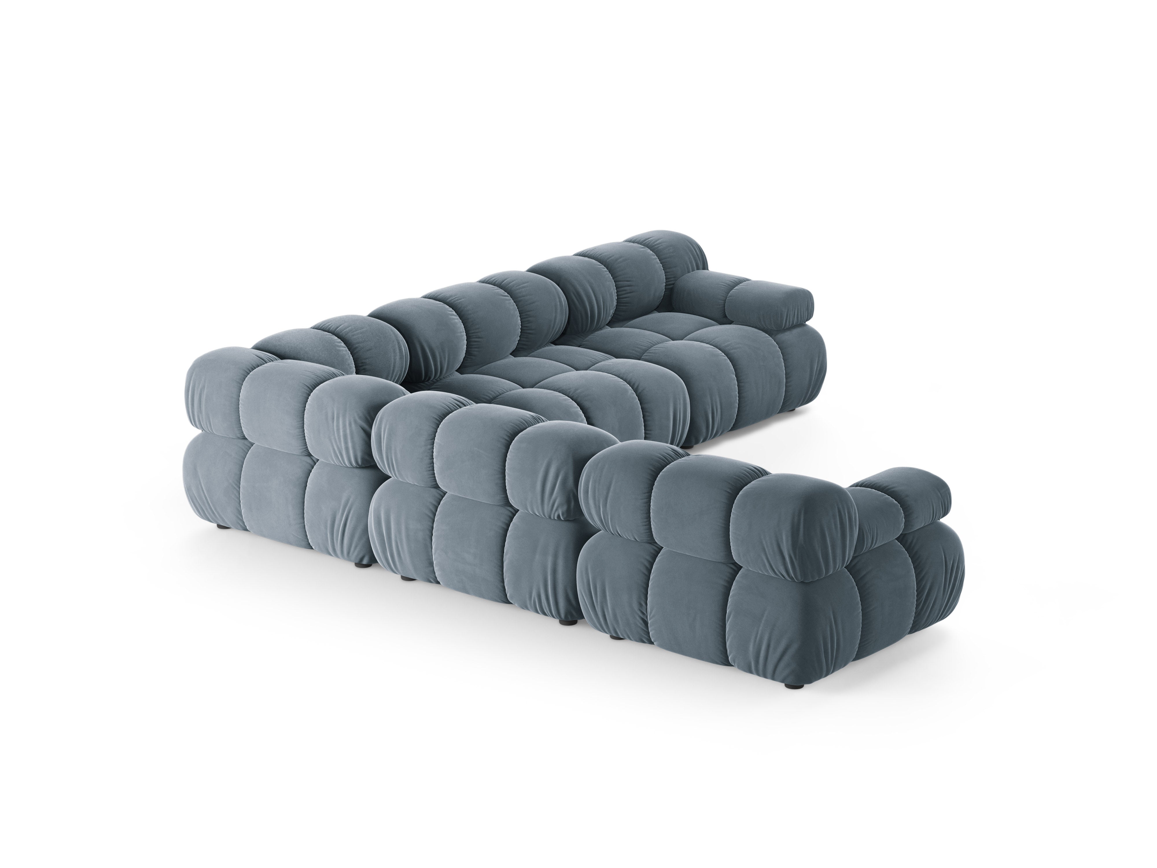 Symmetrische fluwelen hoekbank BELLIS in blauw