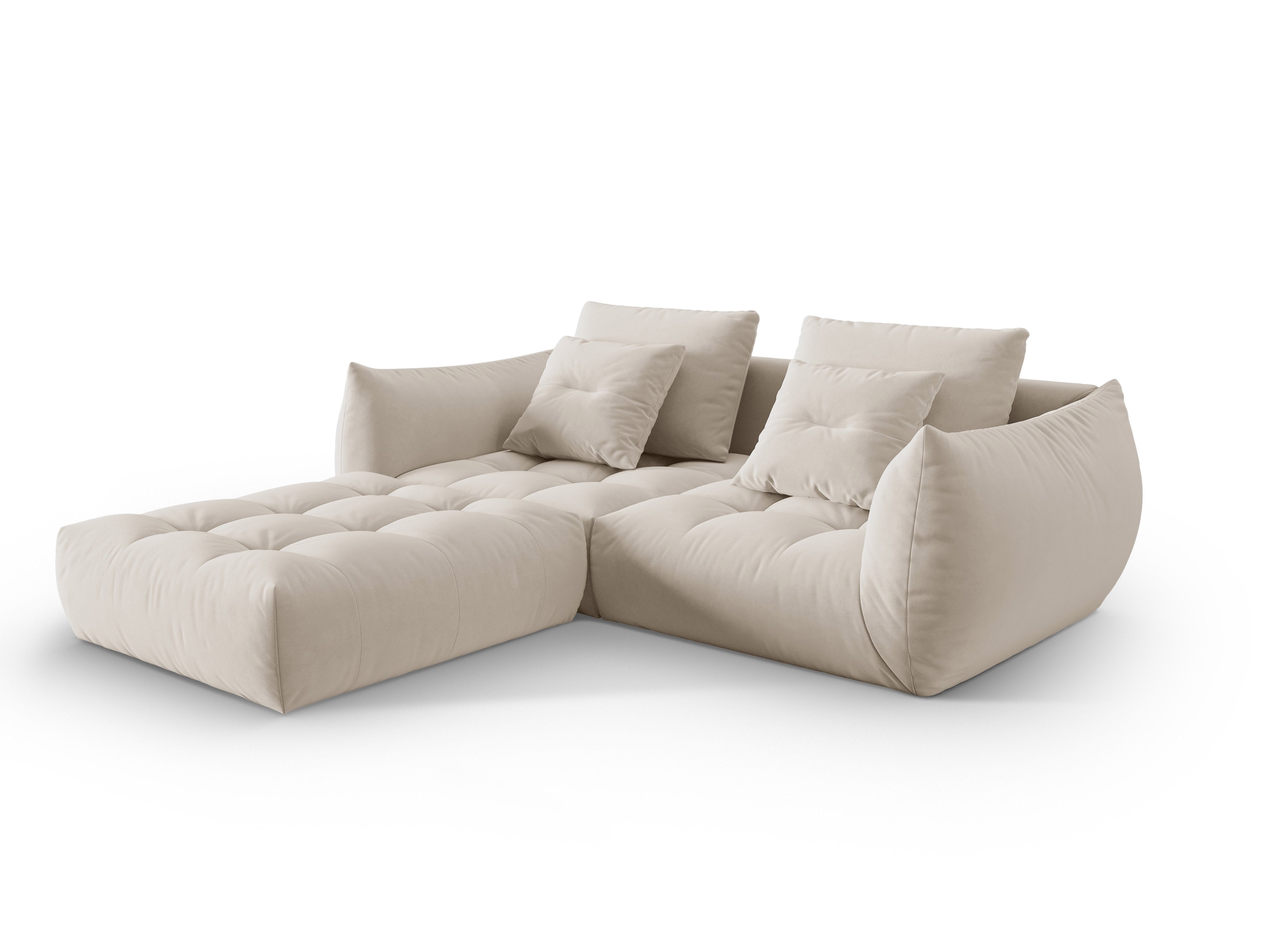 Modular Velvet Corner Sofa 3-Seater BLOOM Ecru