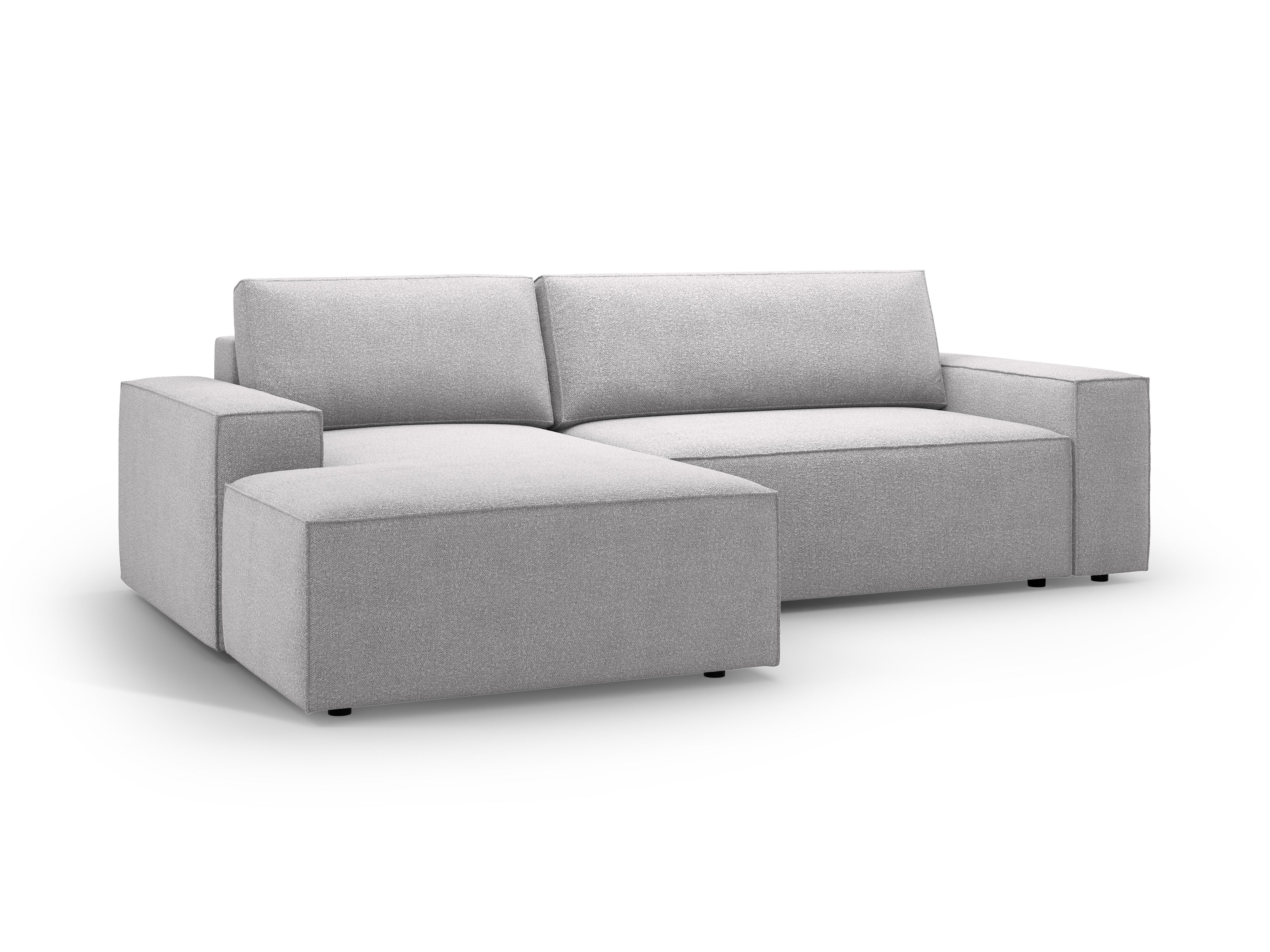 Links hoekbank met slaapfunctie JODIE lichtgrijs boucle