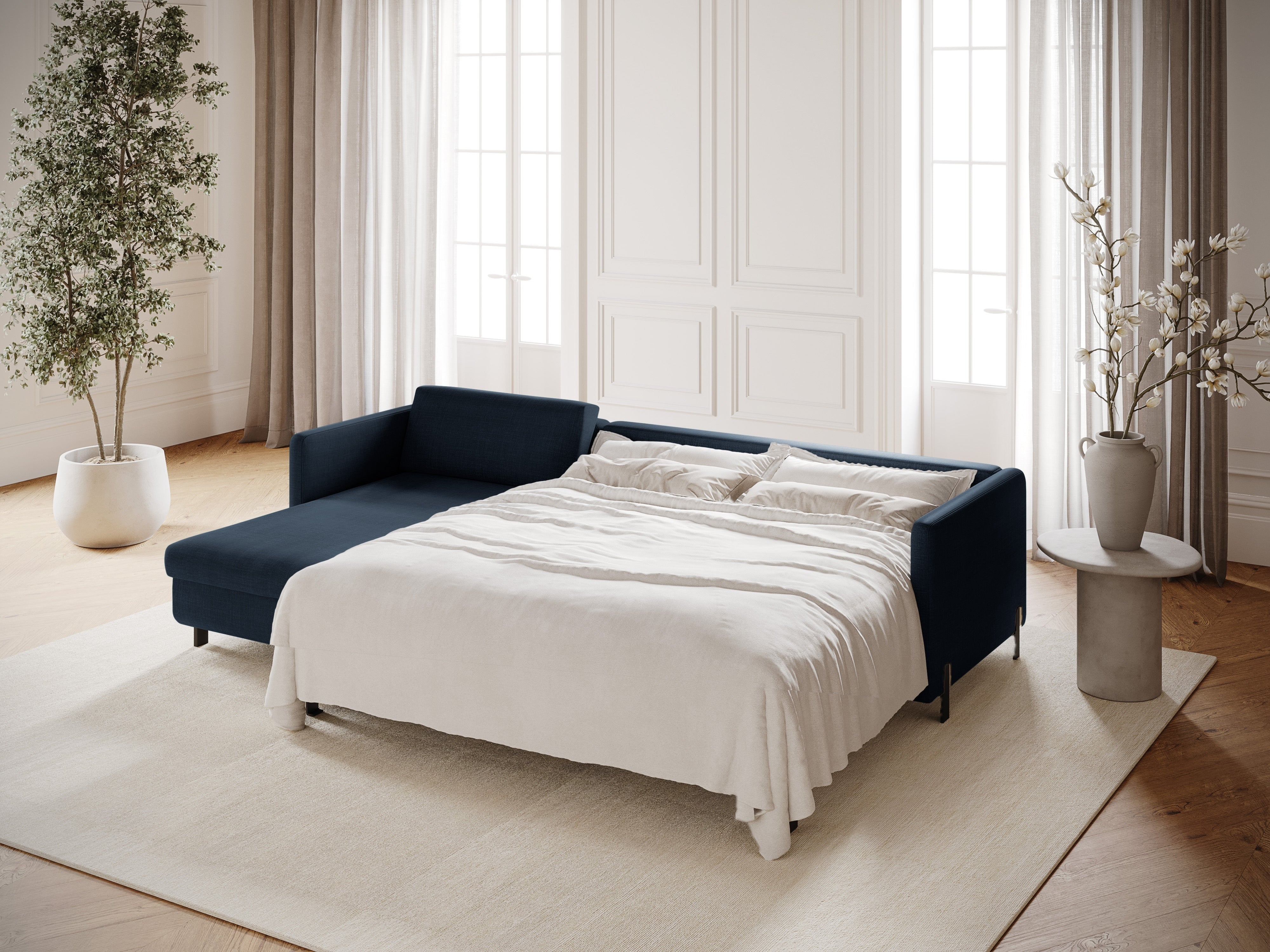 Linkerhoekbank met slaapfunctie GLORIA blauwe chenille