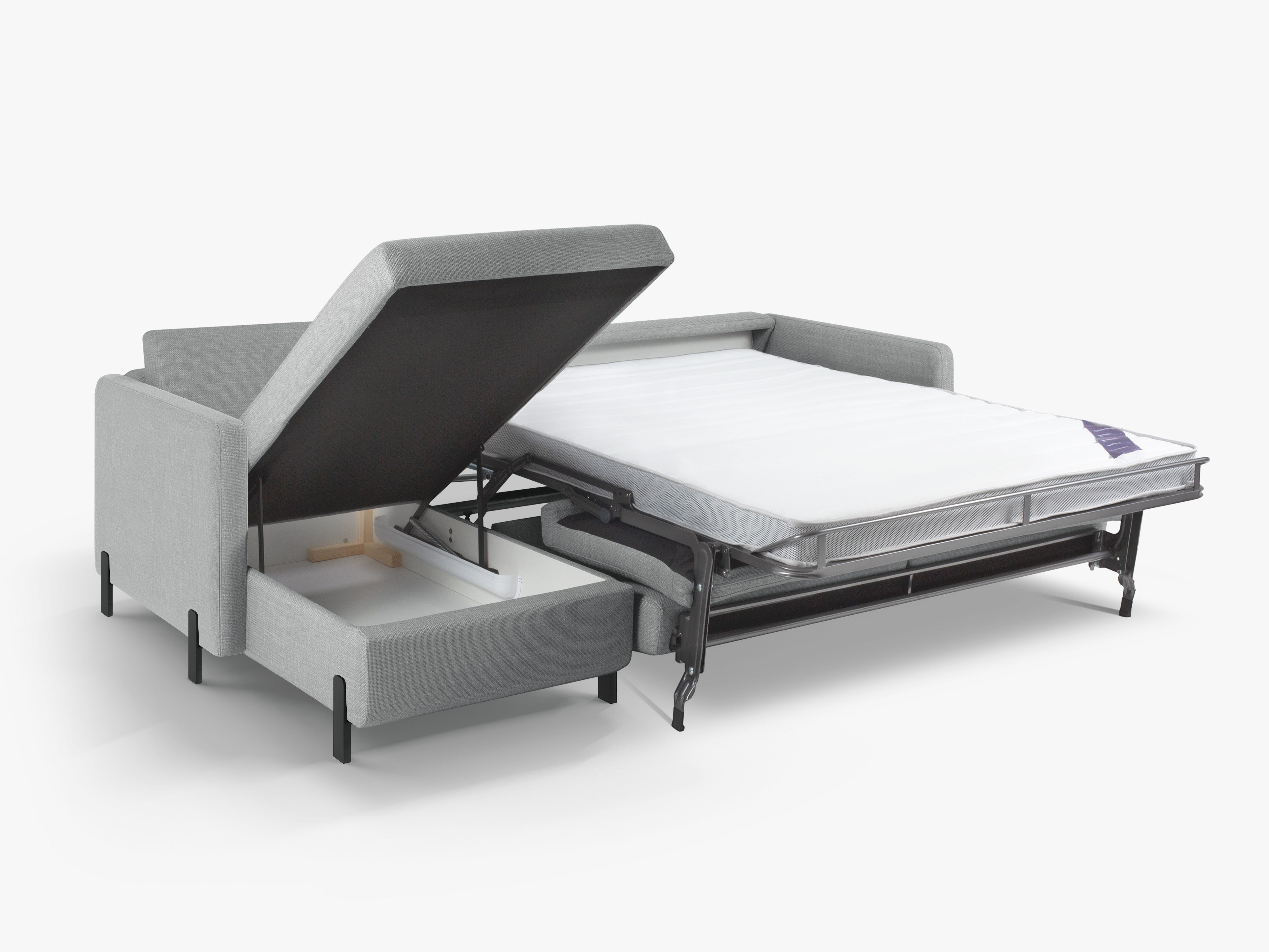 Linksseitiges Schlafsofa GLORIA in hellgrauem Chenille