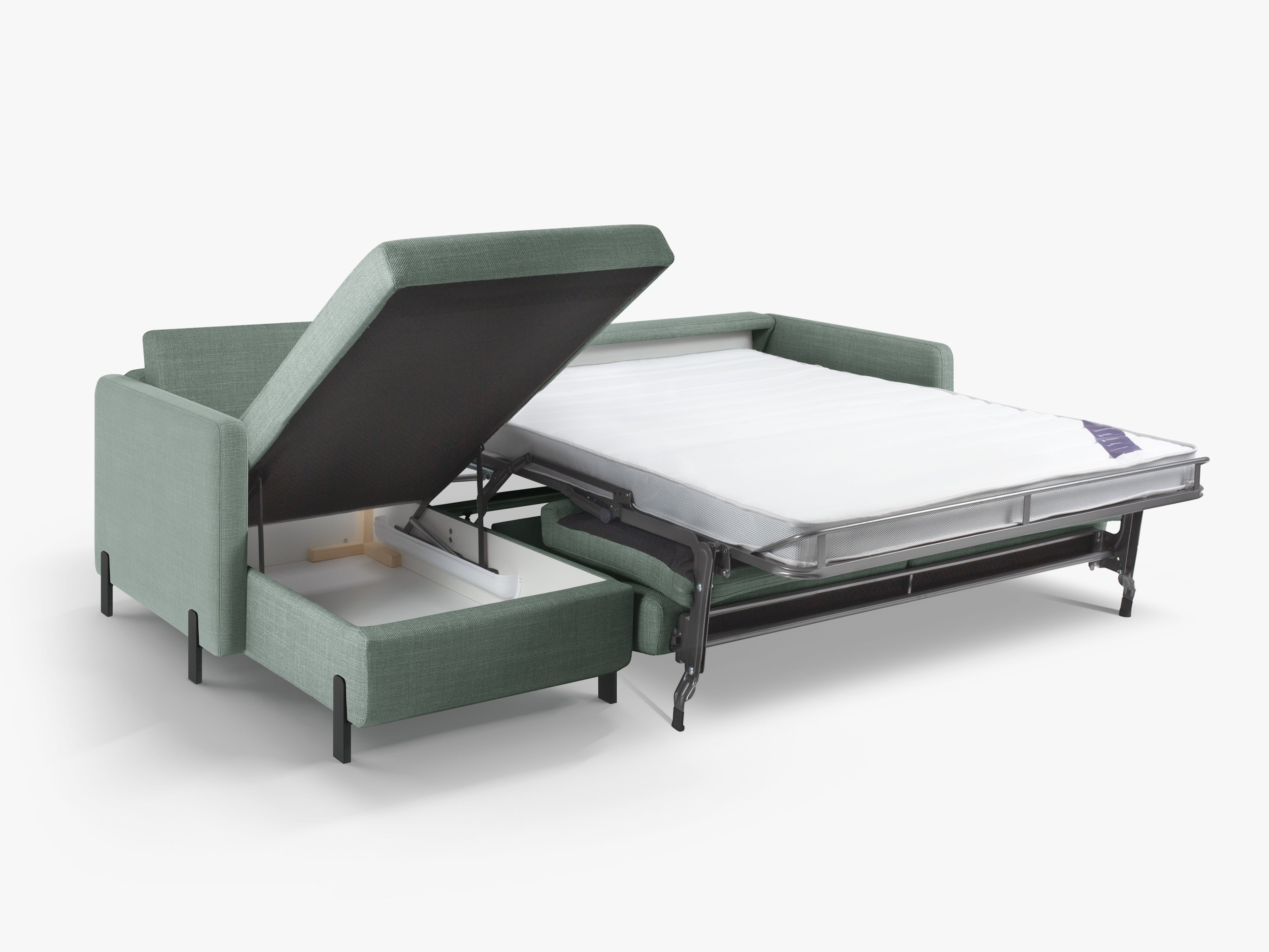 Linksseitige Schlafcouch GLORIA in mintgrünem Chenille