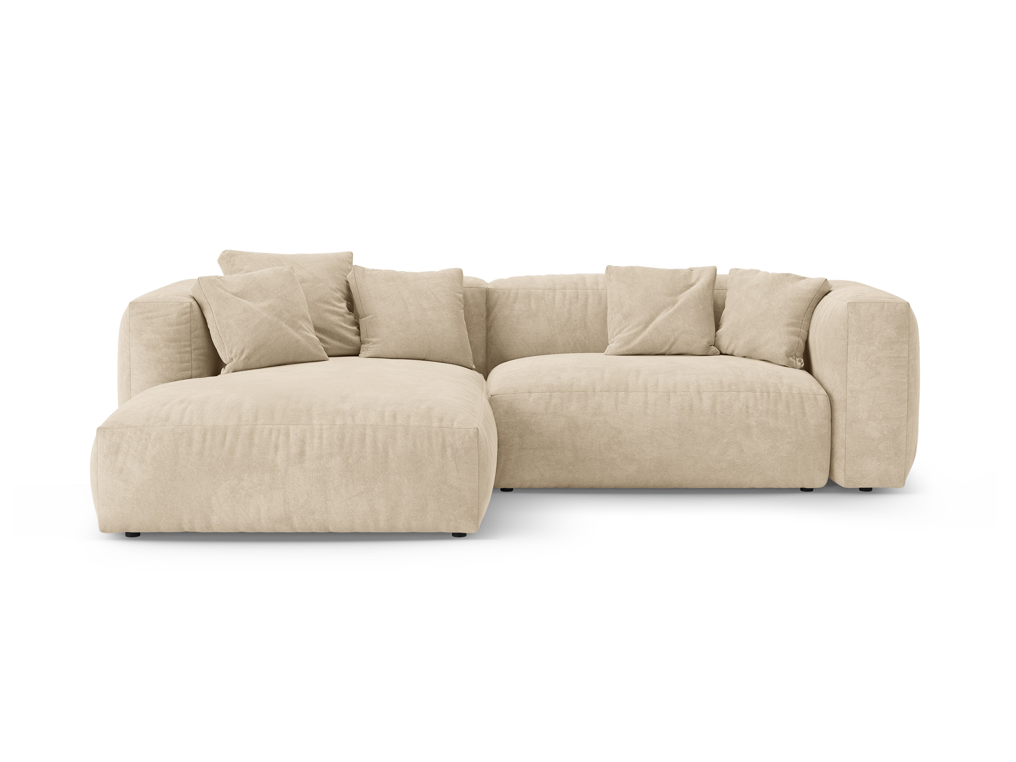 Velvet hoekbank links met slaapfunctie MARTINA licht beige