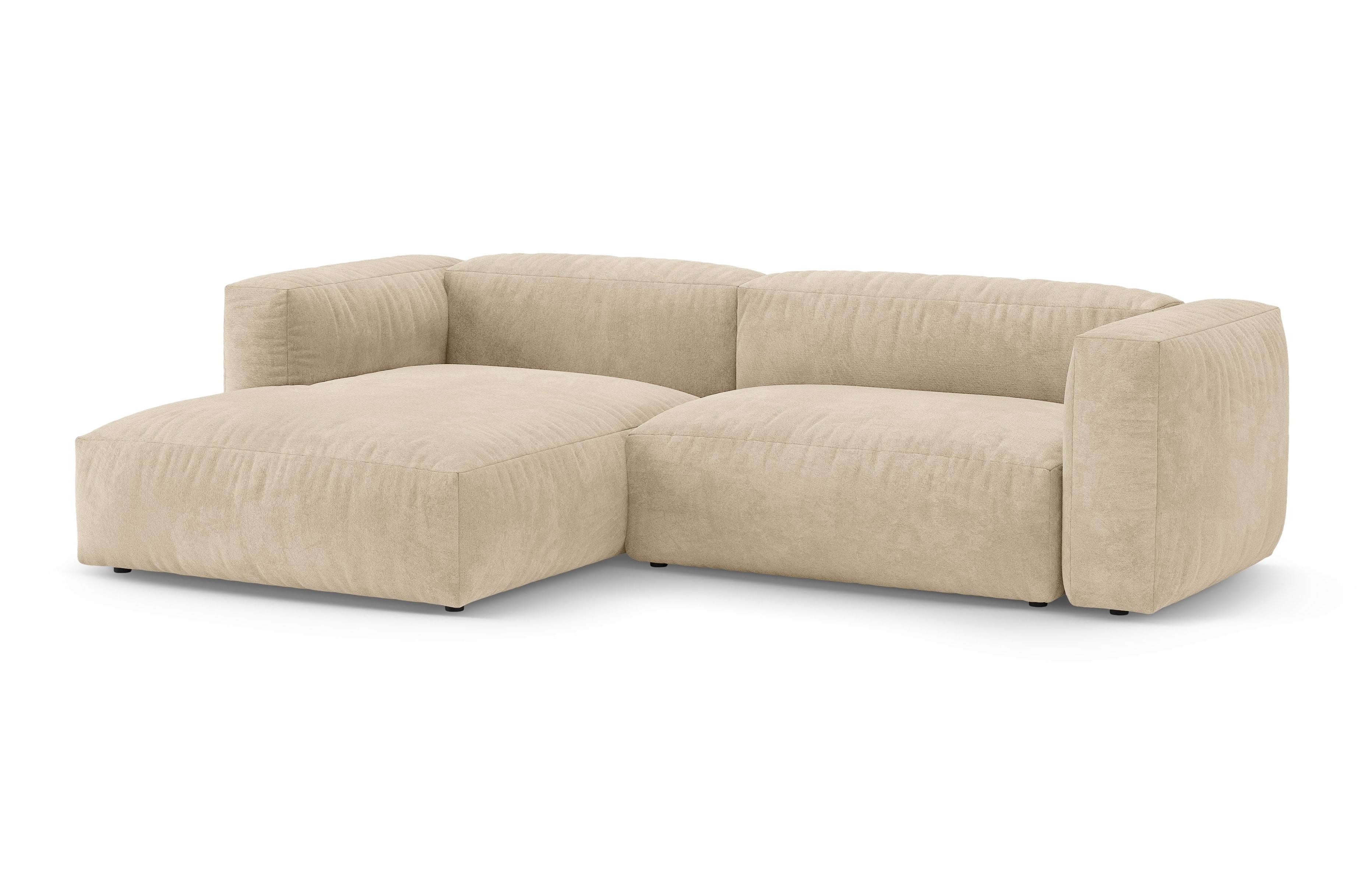 Velvet hoekbank links met slaapfunctie MARTINA licht beige