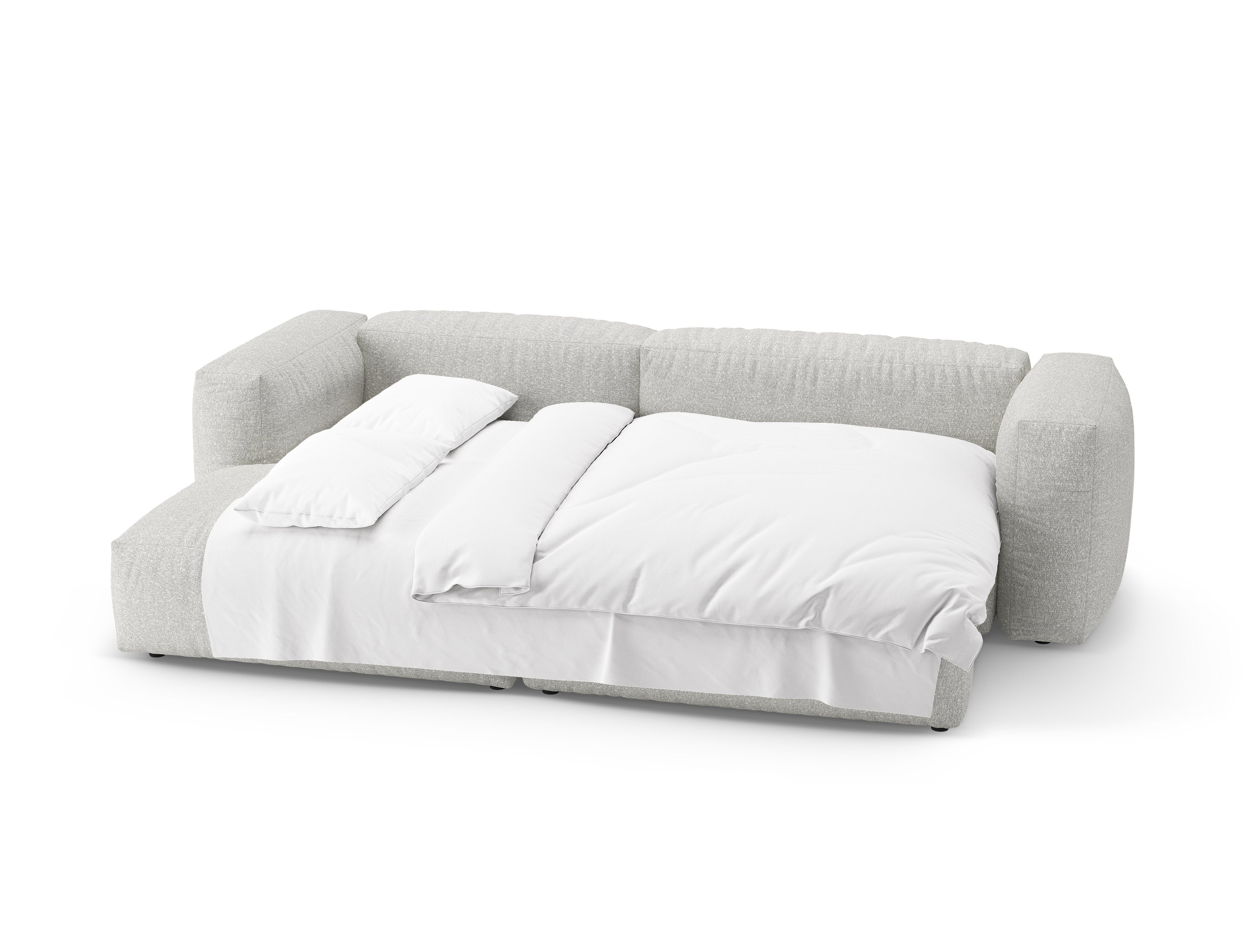 Ecksofa links mit Schlaffunktion MARTINA grau-beige Melange Boucle