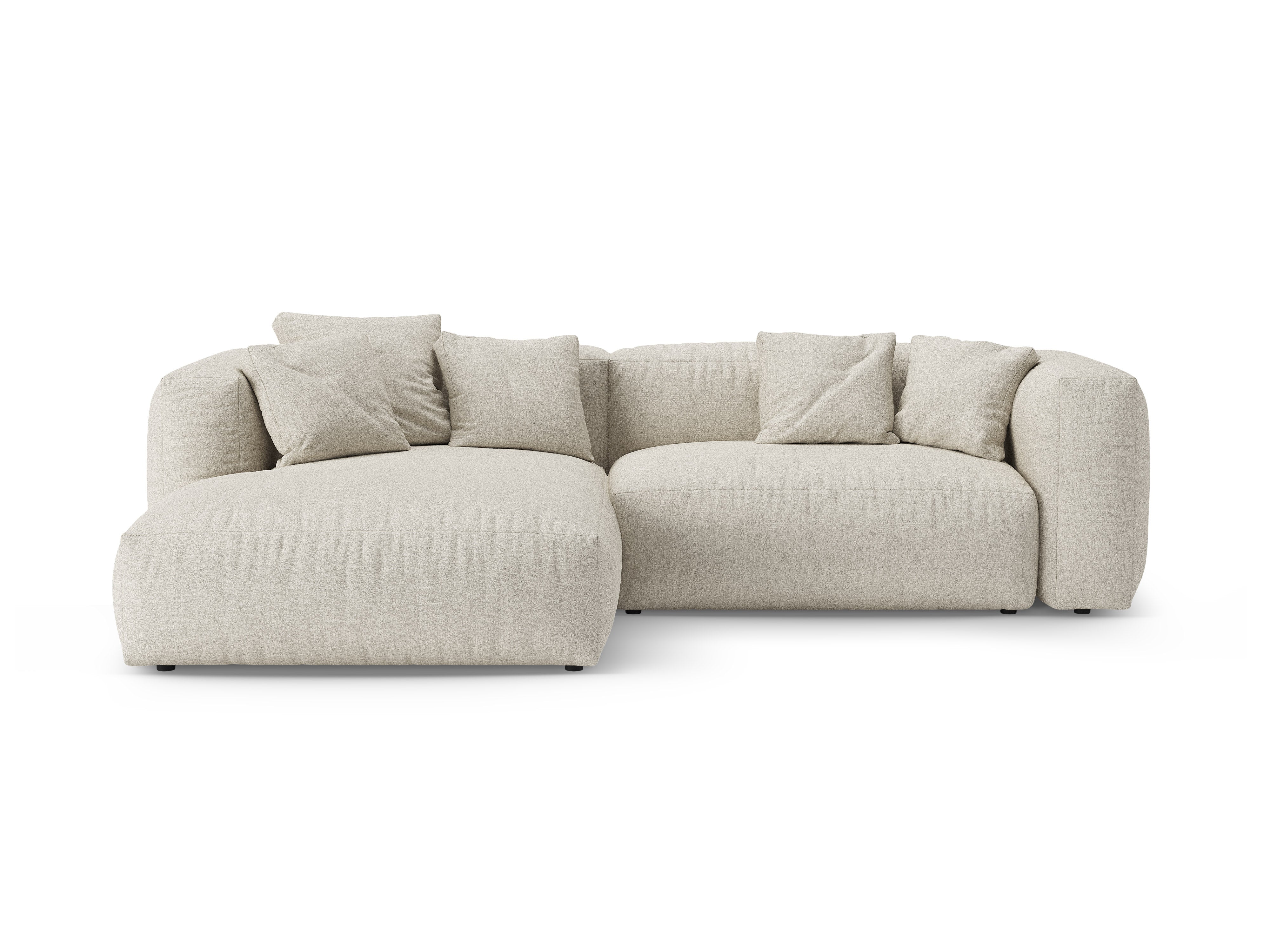 Links loungebank met slaapfunctie MARTINA beige boucle