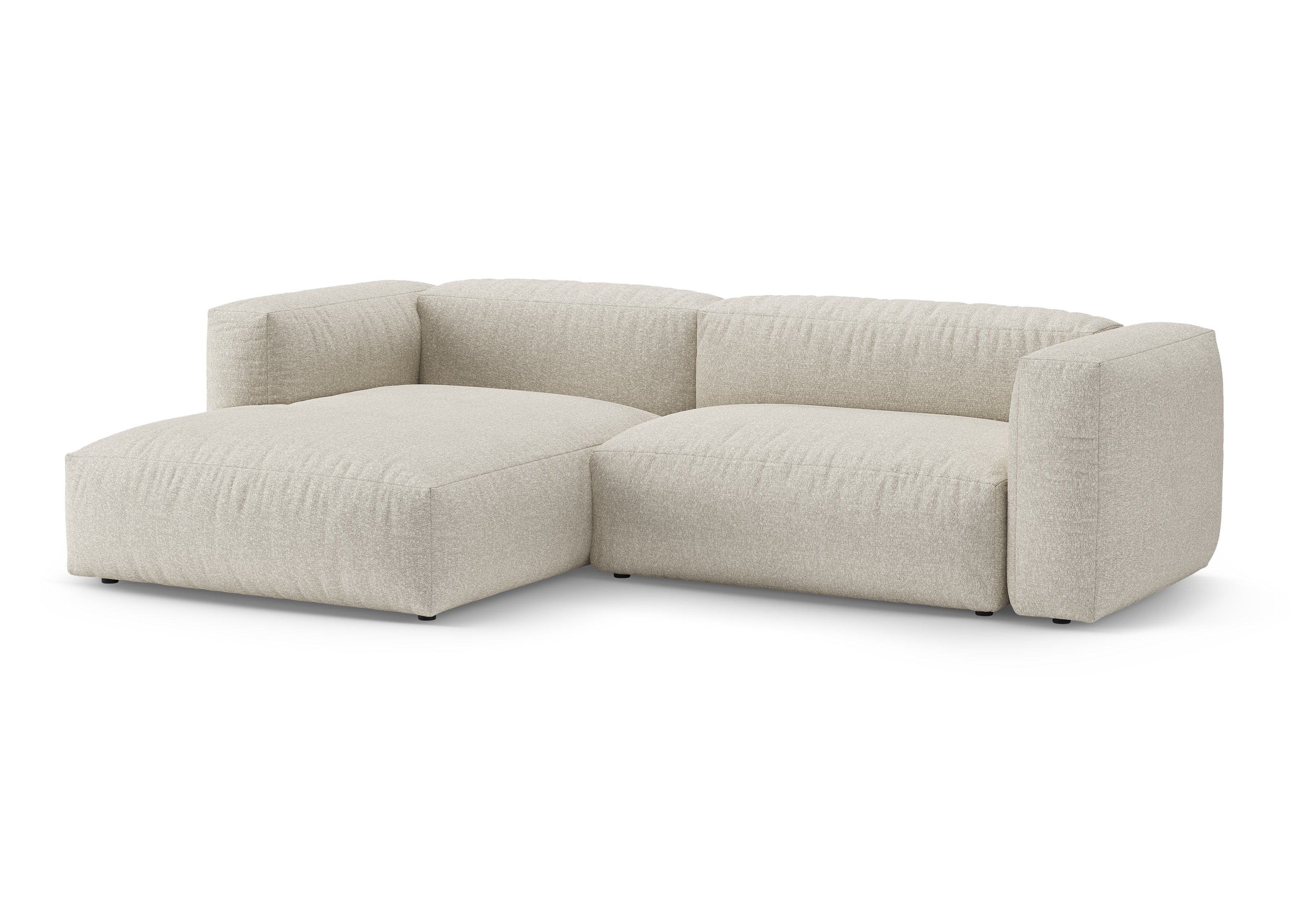 Links loungebank met slaapfunctie MARTINA beige boucle