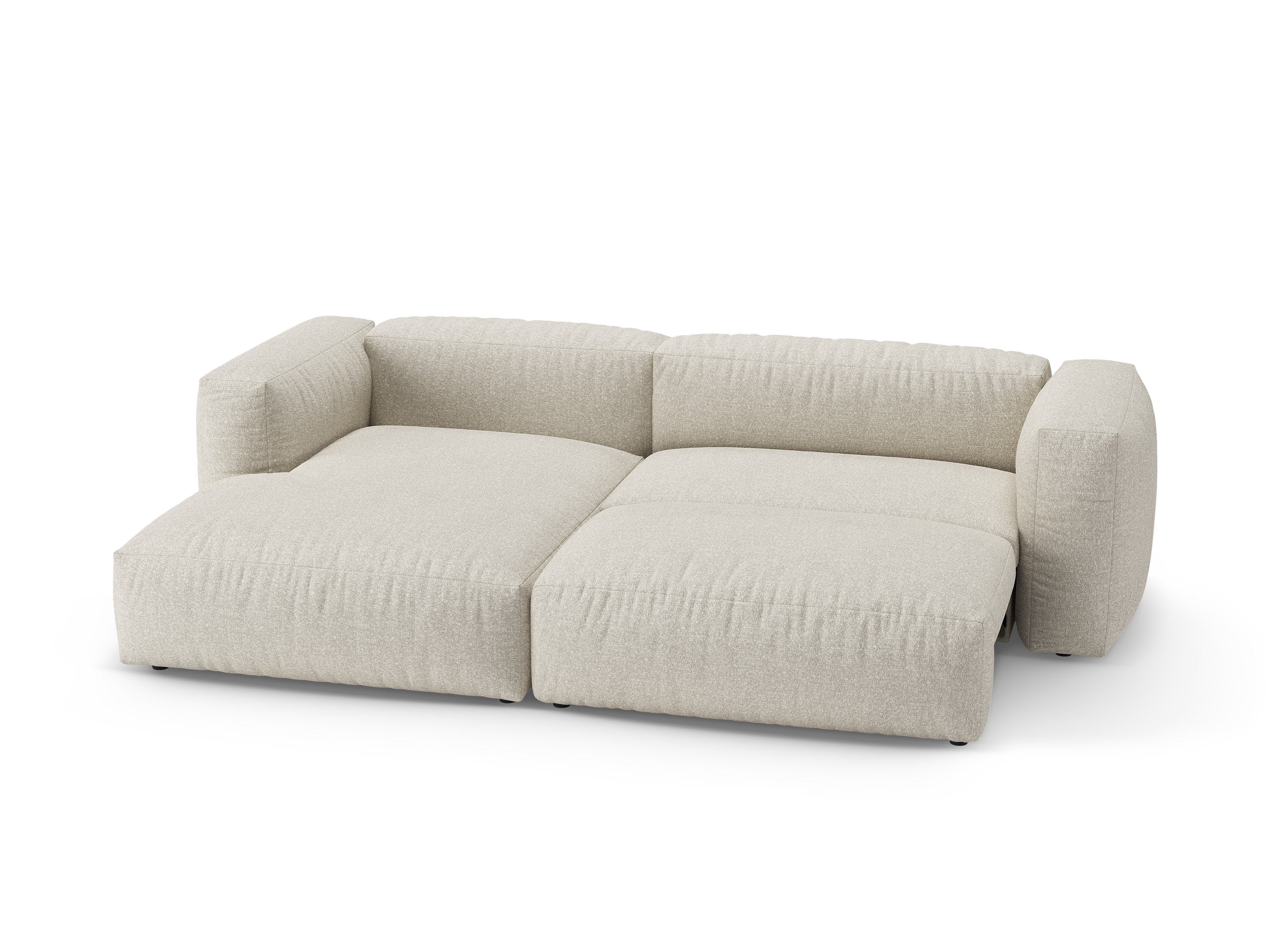 Links loungebank met slaapfunctie MARTINA beige boucle