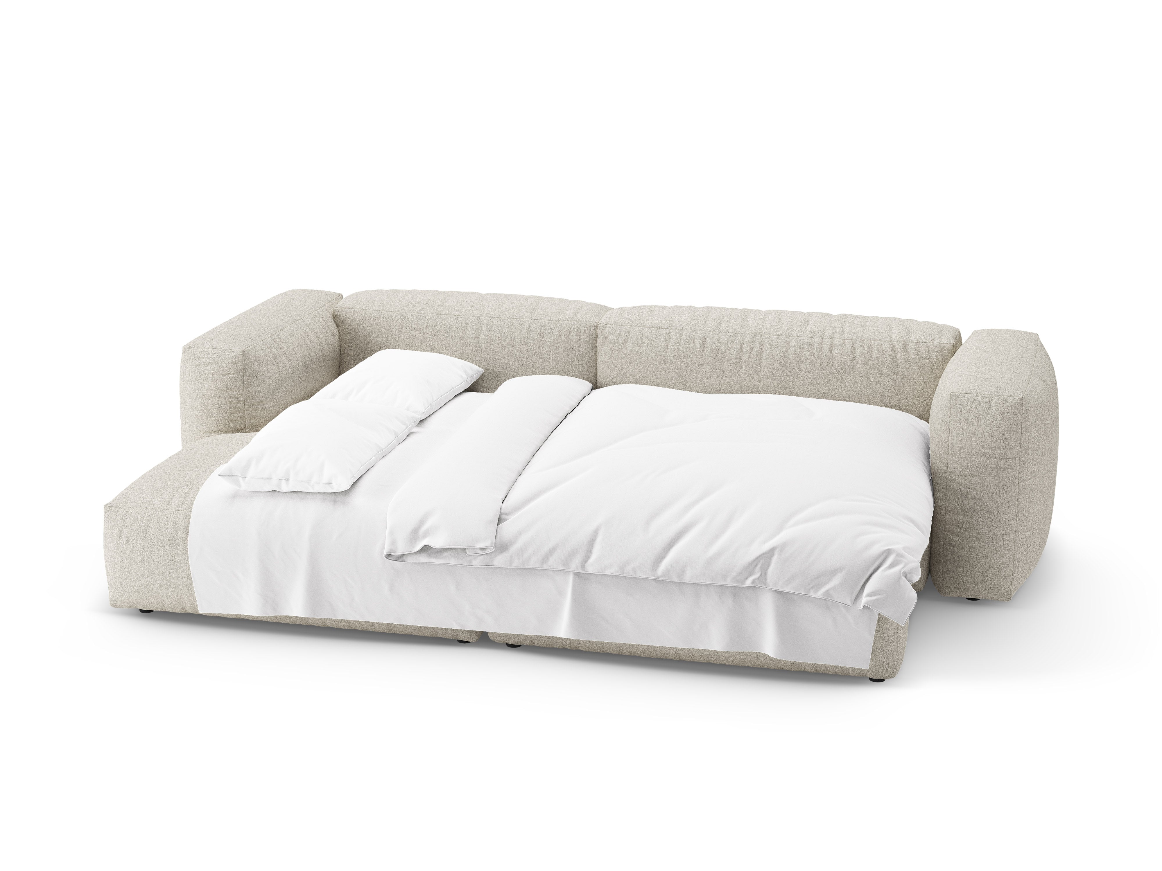 Links loungebank met slaapfunctie MARTINA beige boucle