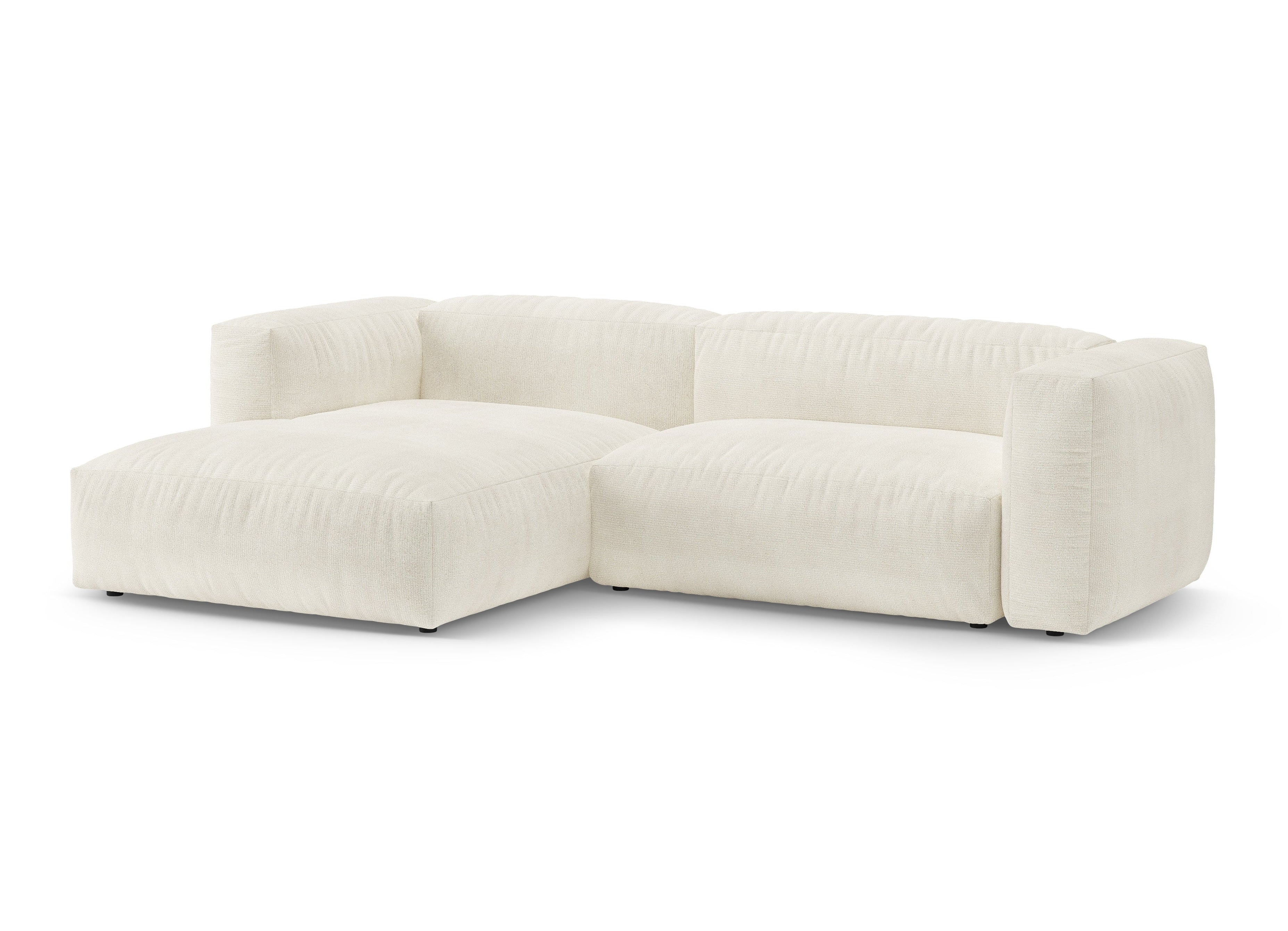 Ecksofa links mit Schlaffunktion MARTINA Elfenbein Boucle
