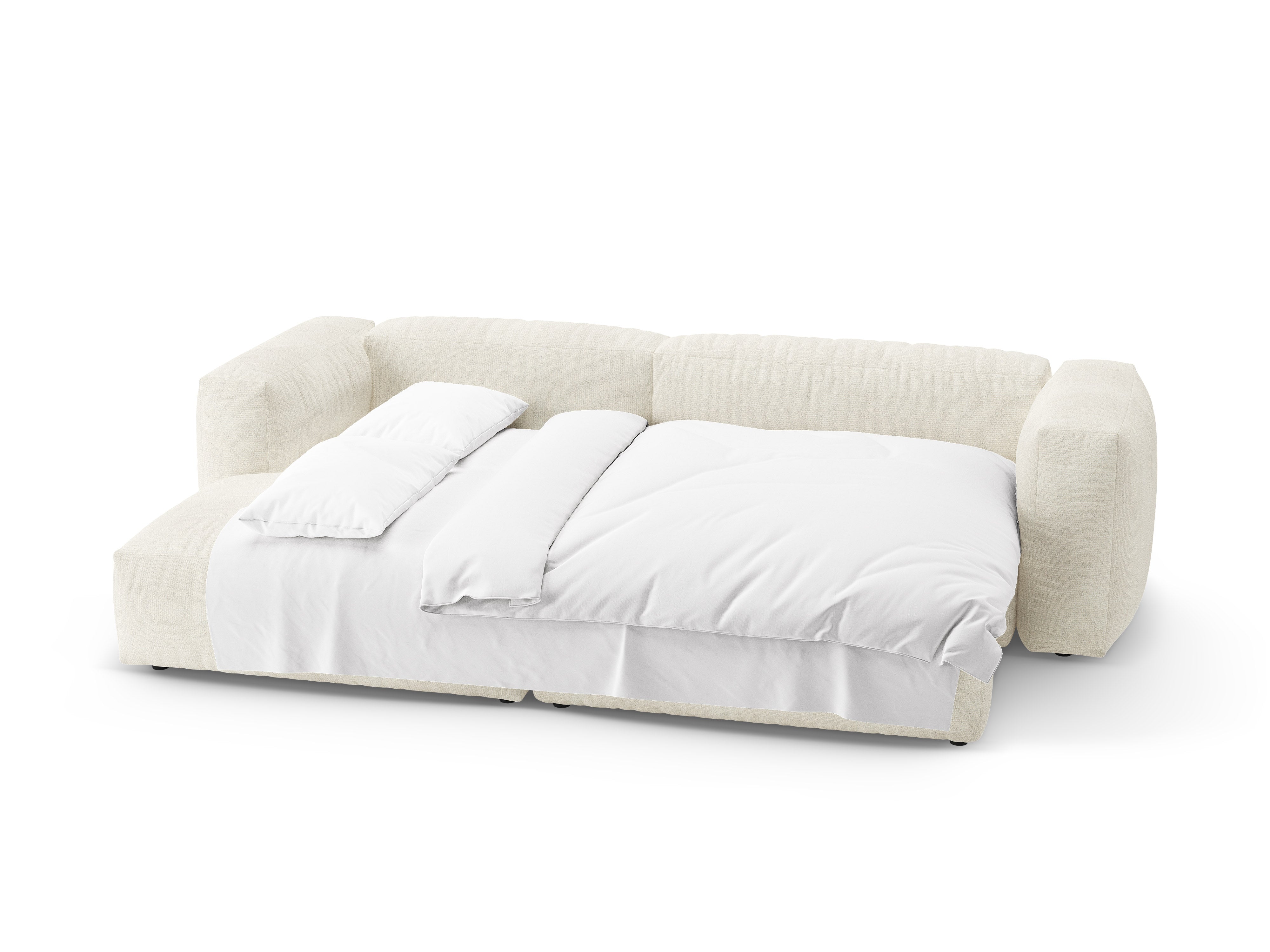 Ecksofa links mit Schlaffunktion MARTINA Elfenbein Boucle