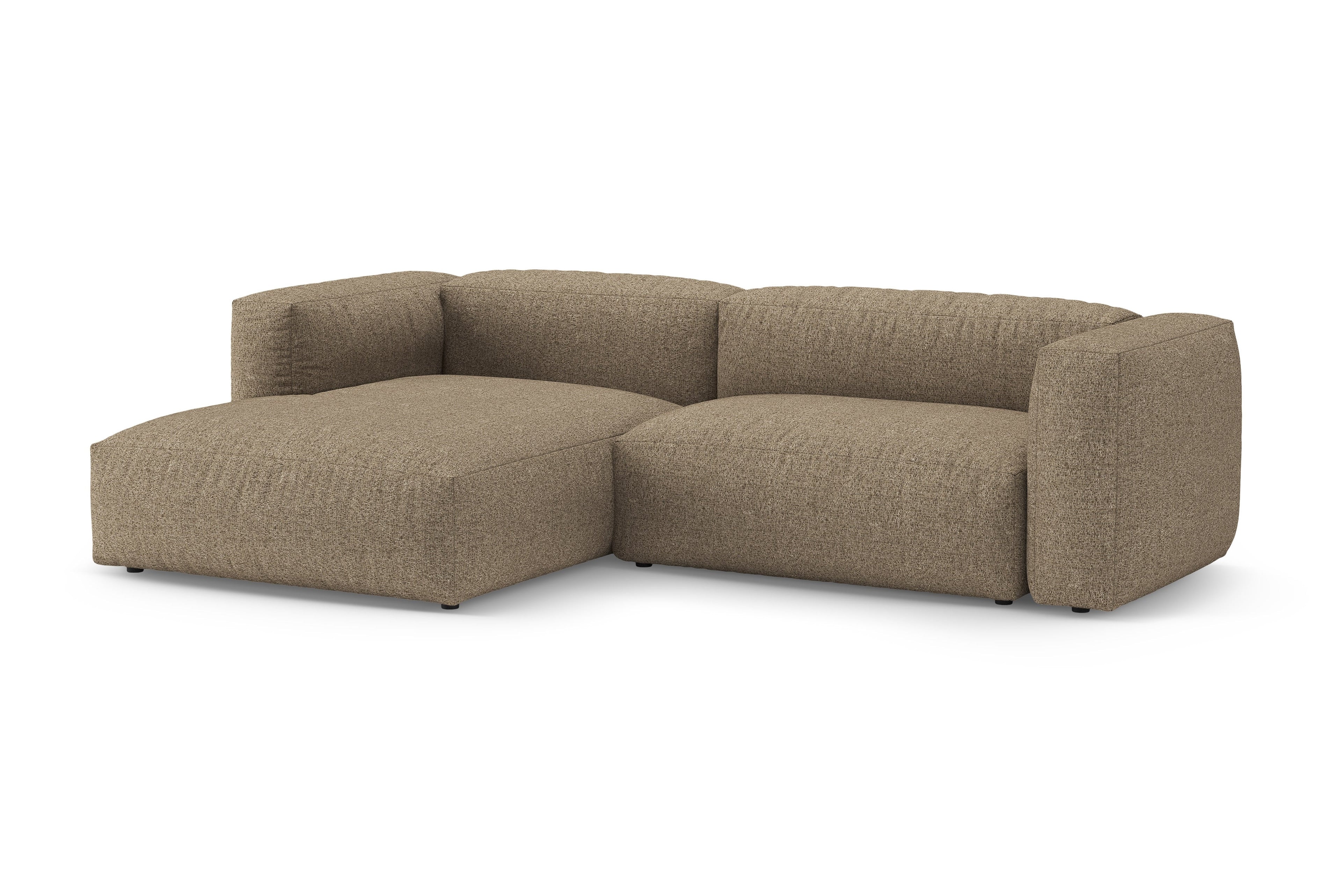 Ecksofa links mit Schlaffunktion MARTINA cappuccino Boucle