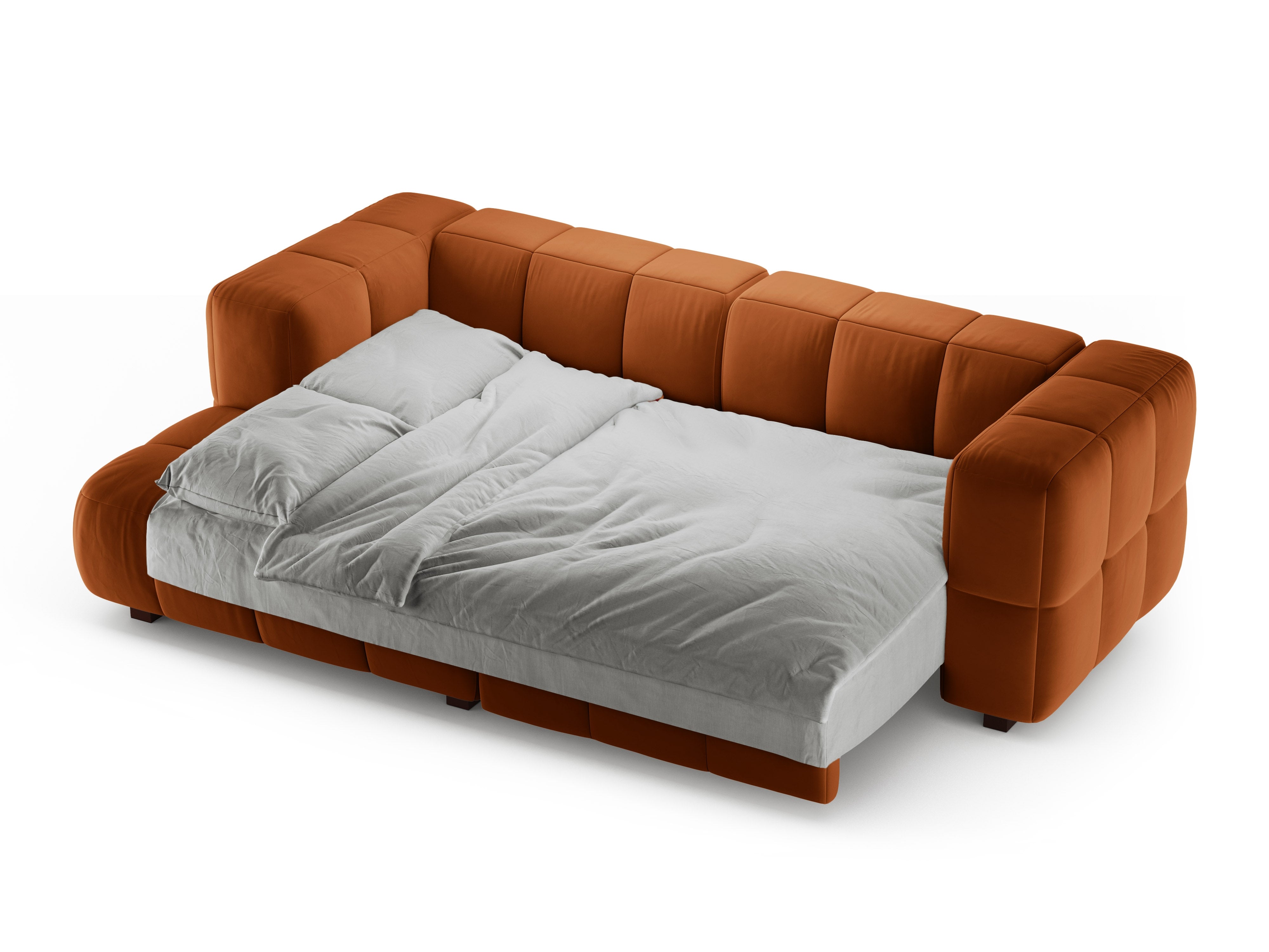 Velvet hoekbank links met slaapfunctie PUMA terracotta
