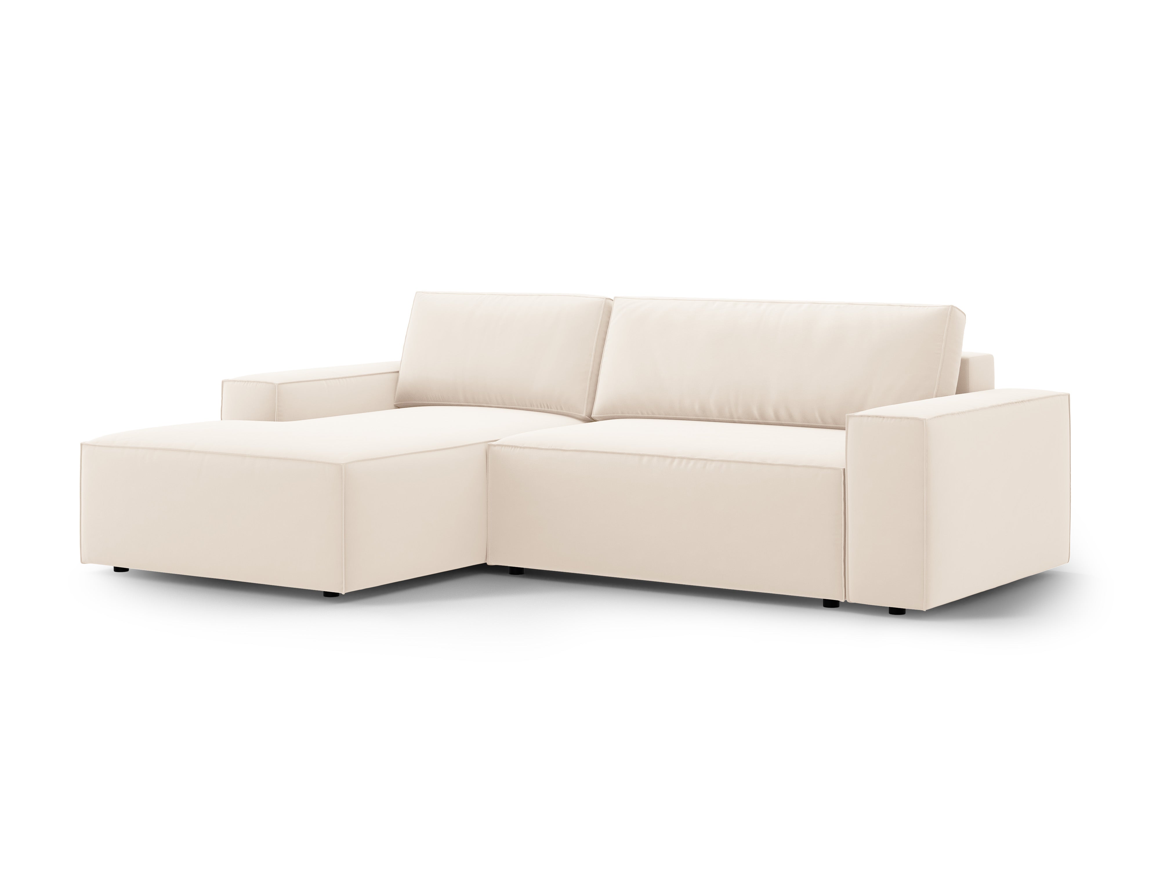 Left-facing velvet corner sofa bed JODIE light beige
