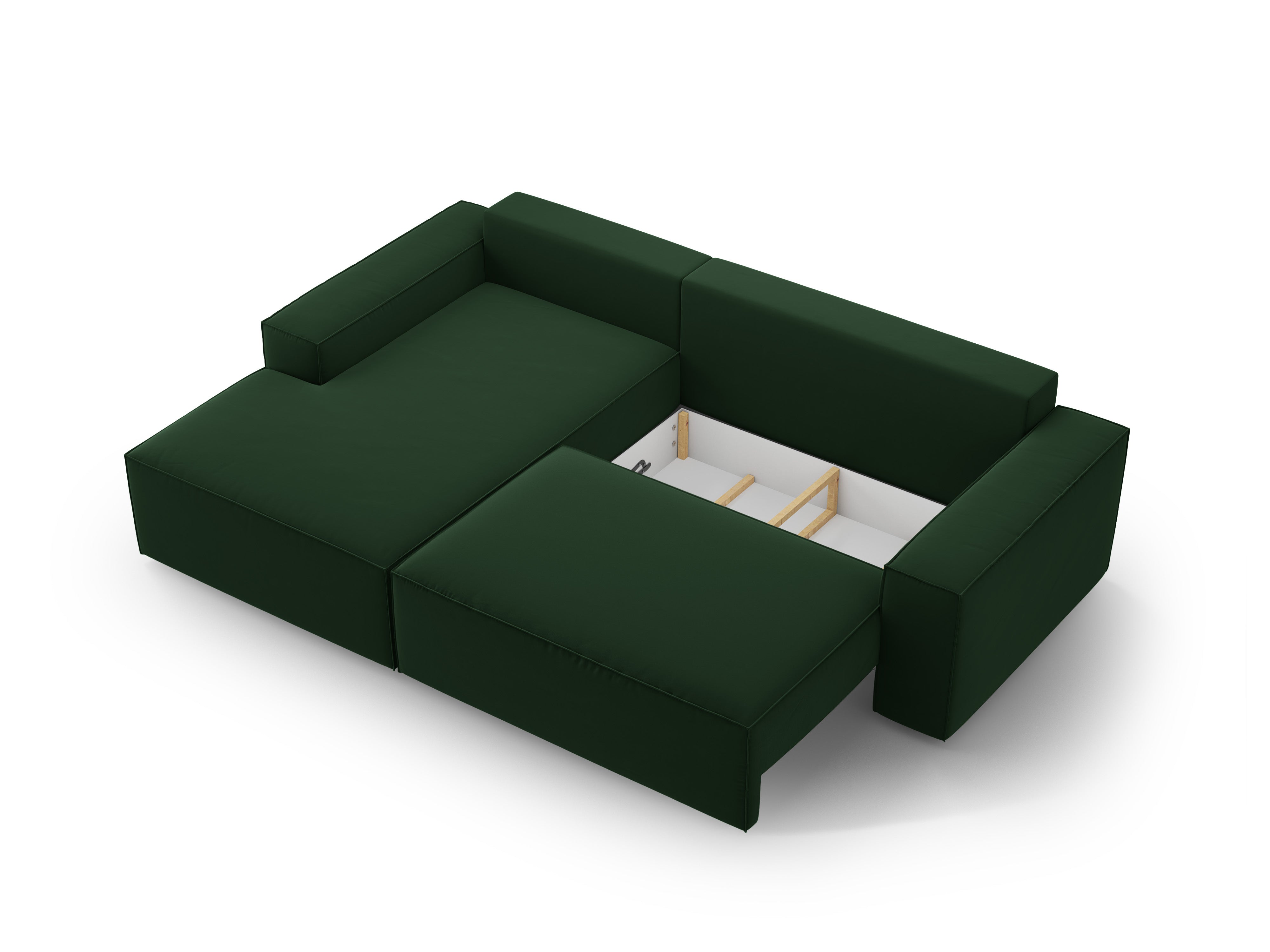 Samt-Ecksofa links mit Schlaffunktion JODIE in Flaschengrün