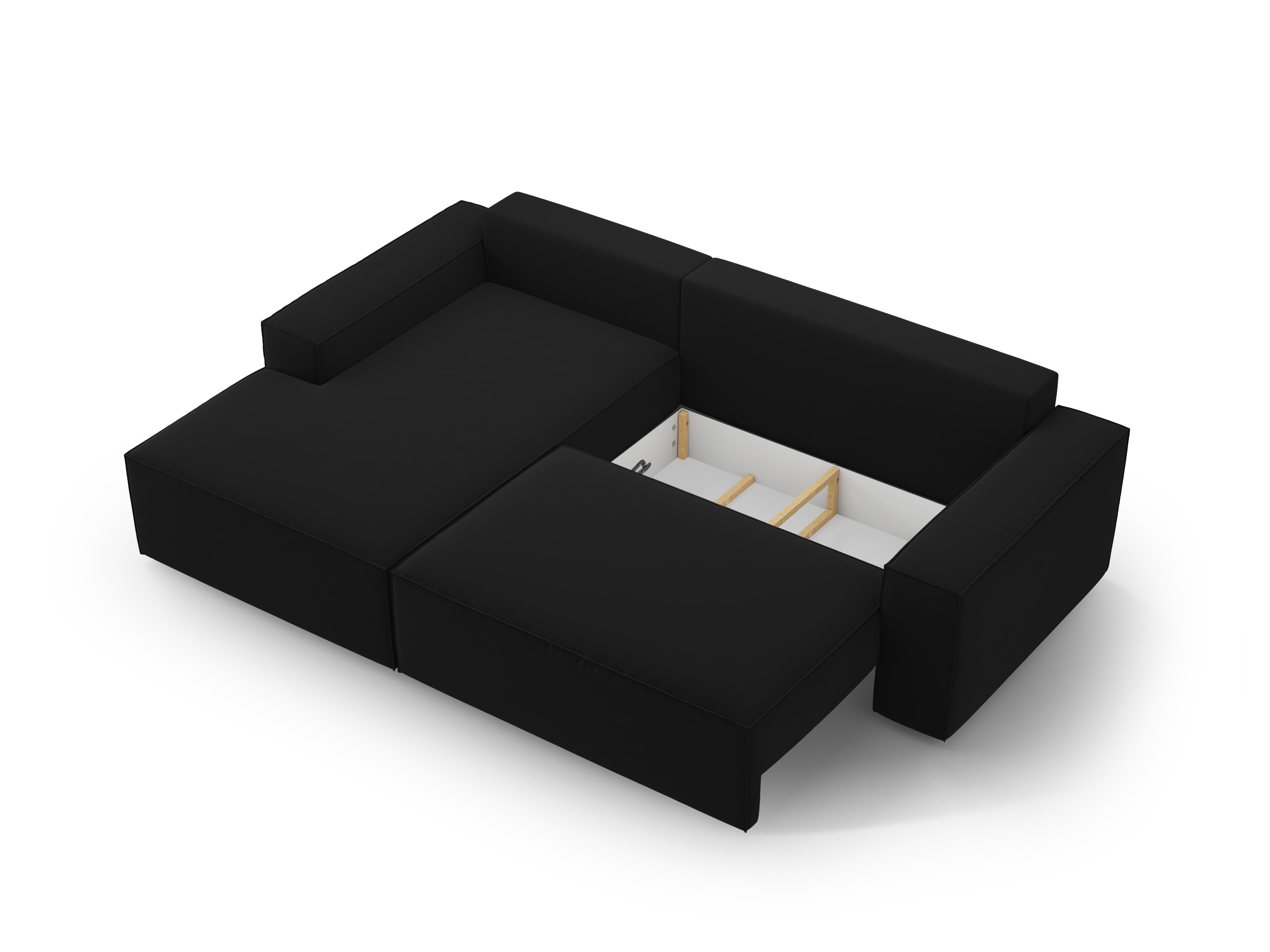 Samt-Ecksofa links mit Schlaffunktion JODIE schwarz
