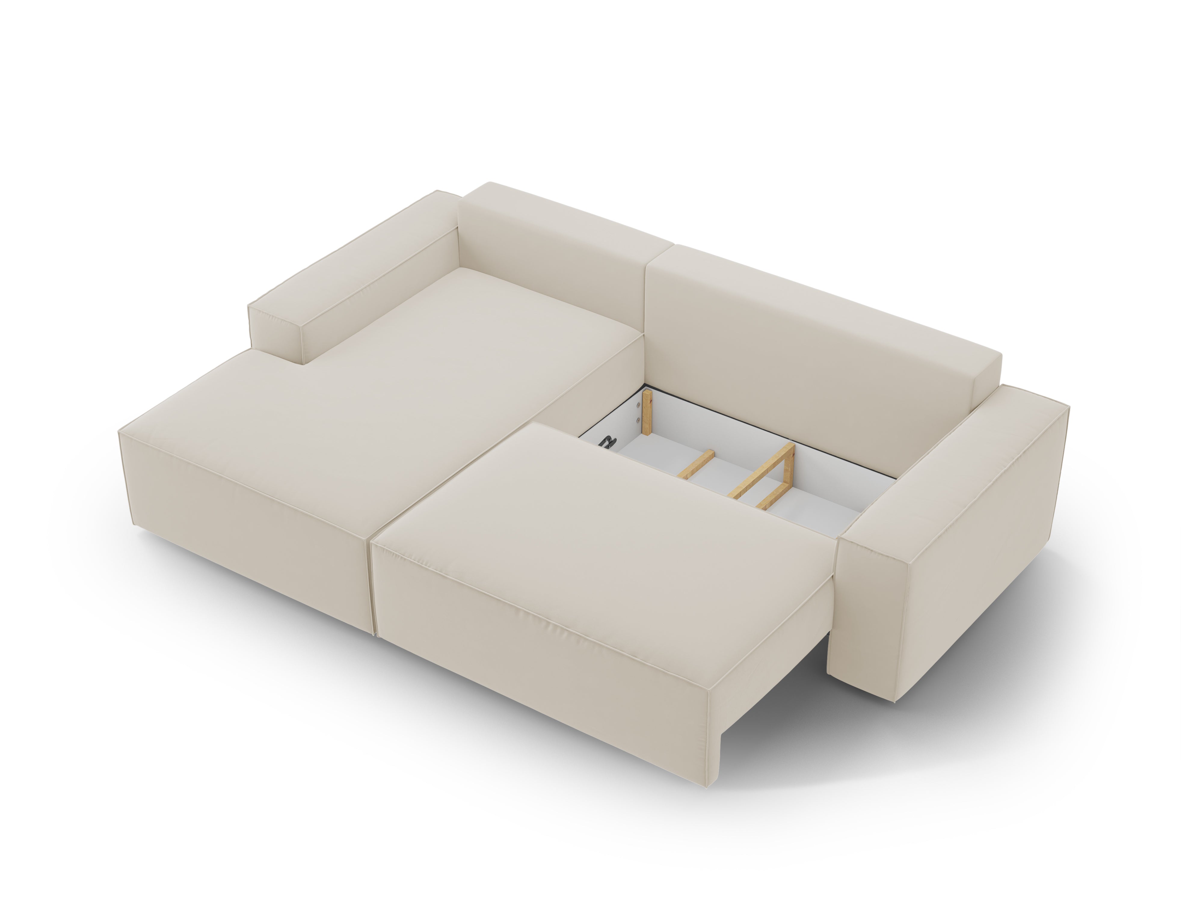 Samt-Ecksofa links mit Schlaffunktion JODIE dunkelbeige