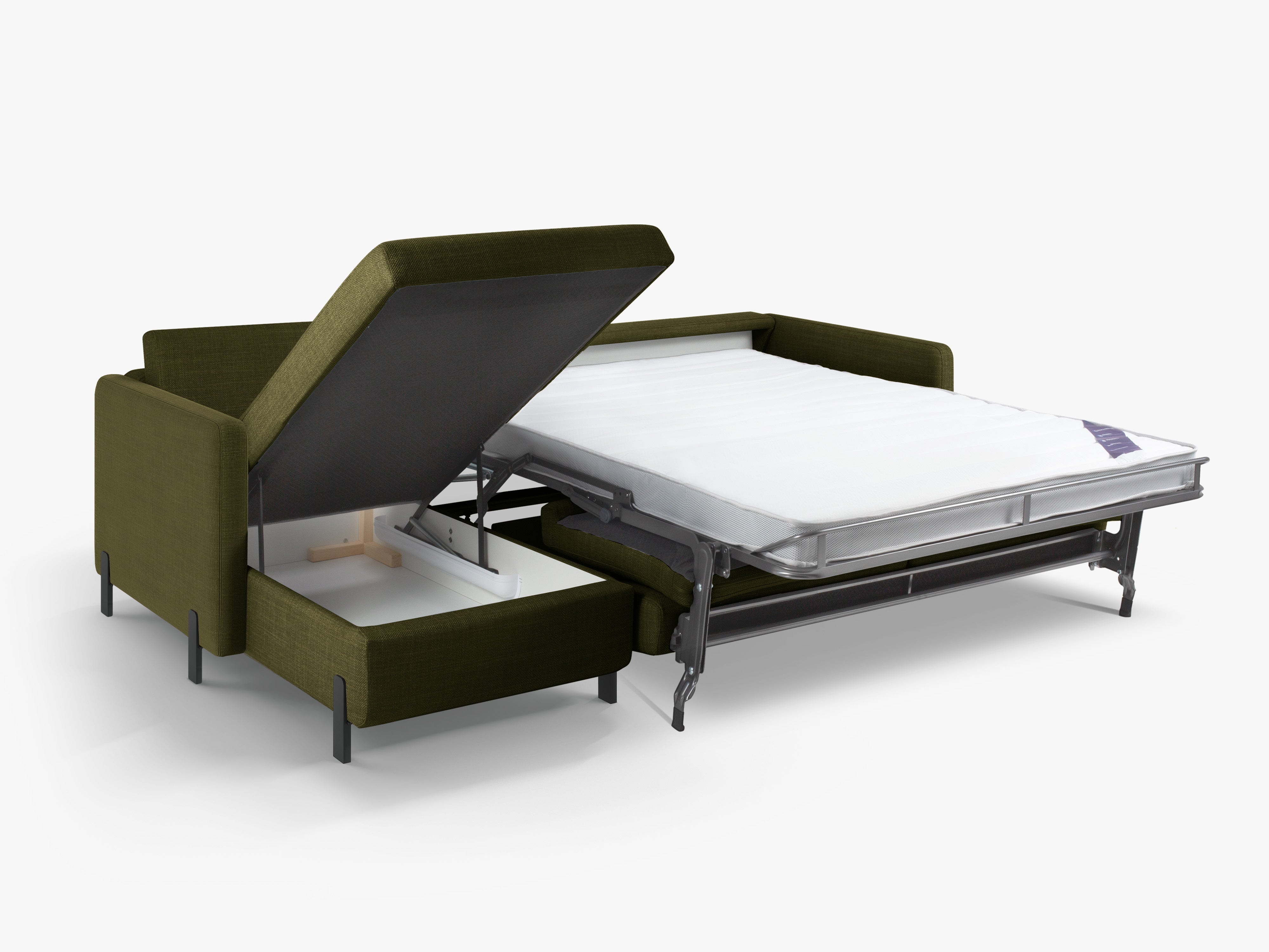 Left-sided corner sofa for 4 people with sleeping function GLORIA green chenille