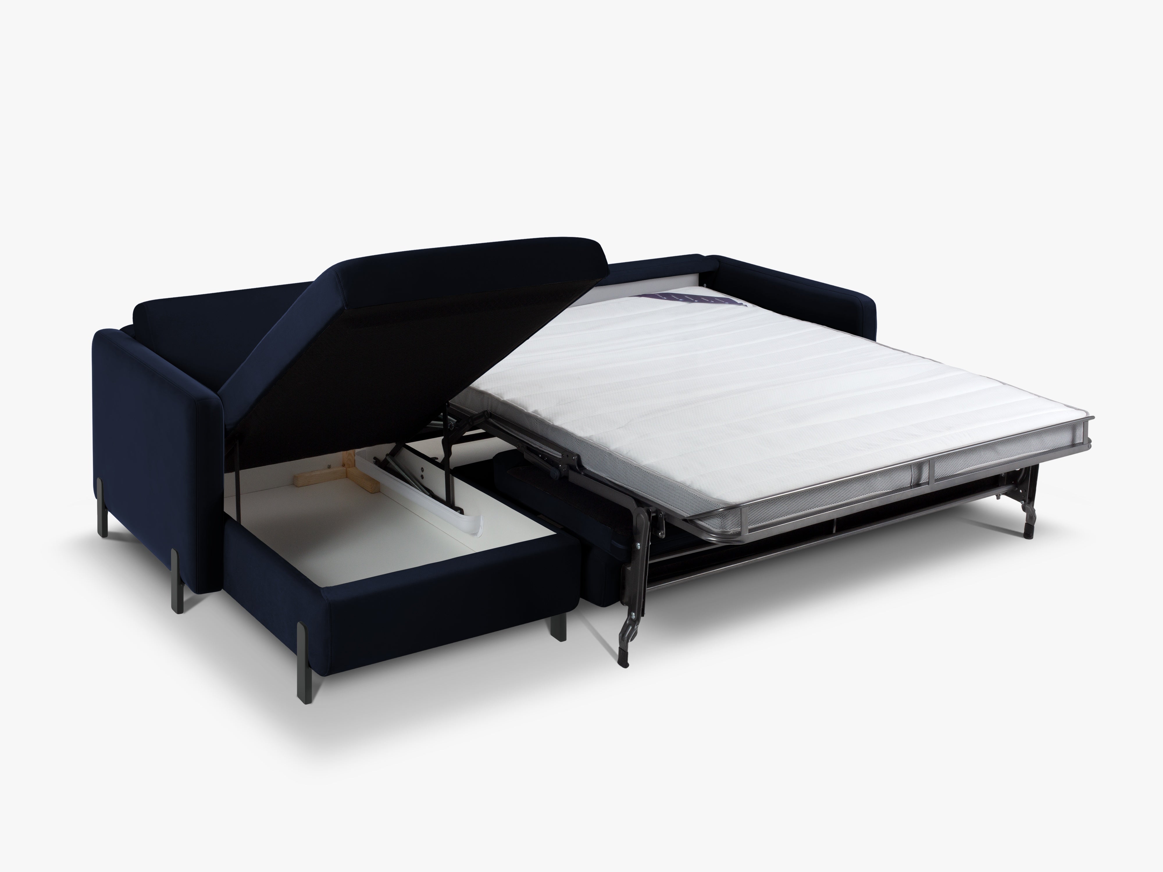 Left-facing velvet corner sofa for 4 people with sleeping function GLORIA royal blue