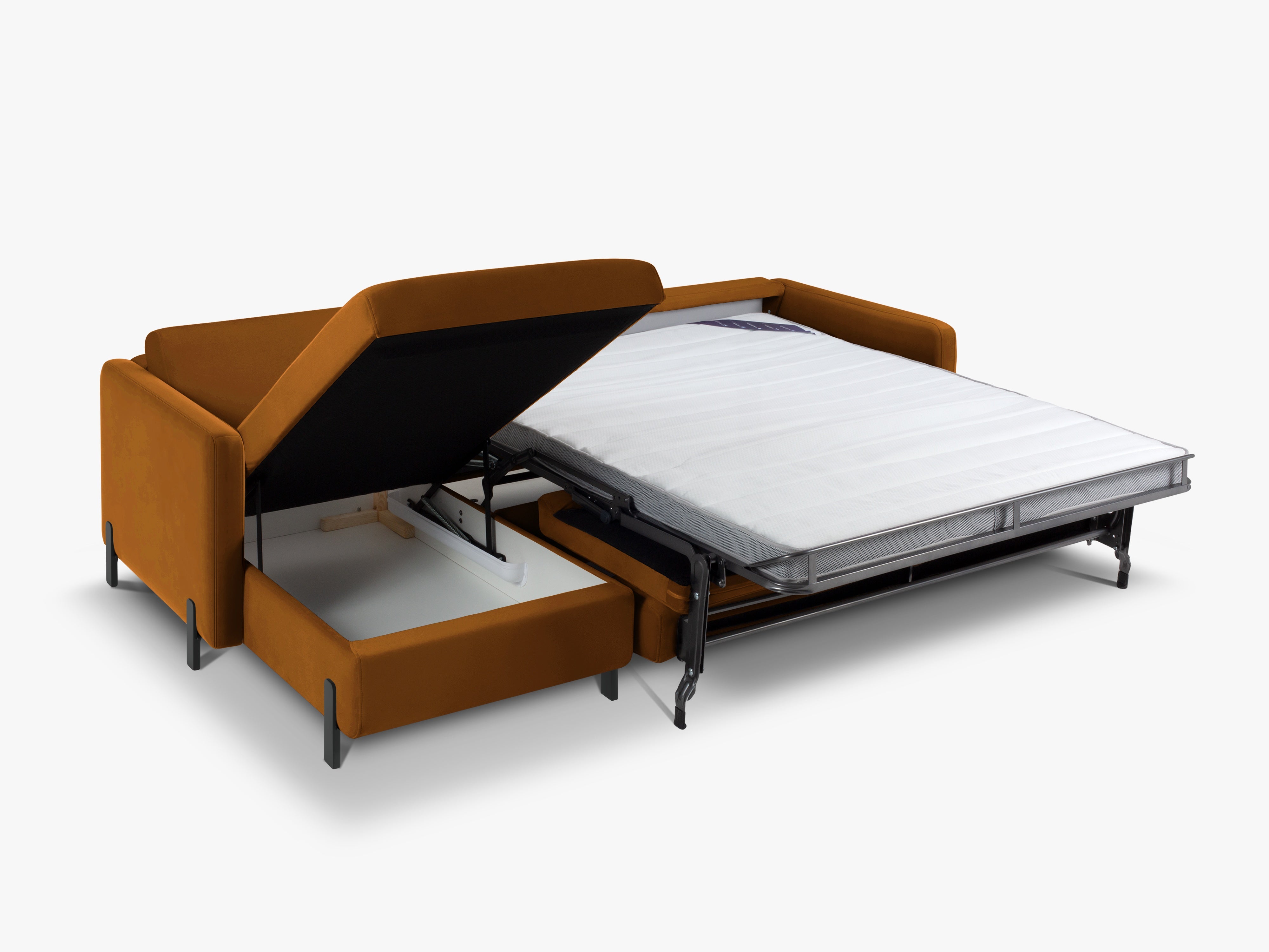 Samt-Ecksofa linksseitig für 4 Personen mit Schlaf-Funktion GLORIA braun