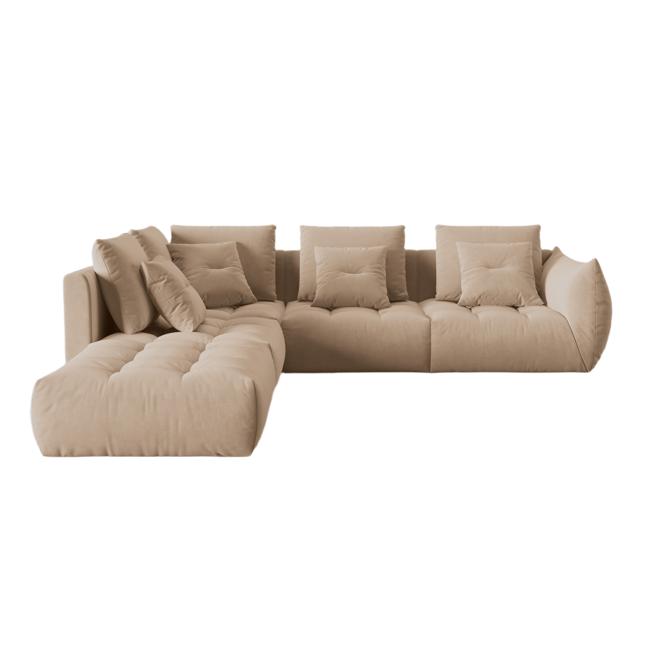 Modularer Samt-Ecksofa für 4 Personen, linksseitig, BLOOM, sandfarben