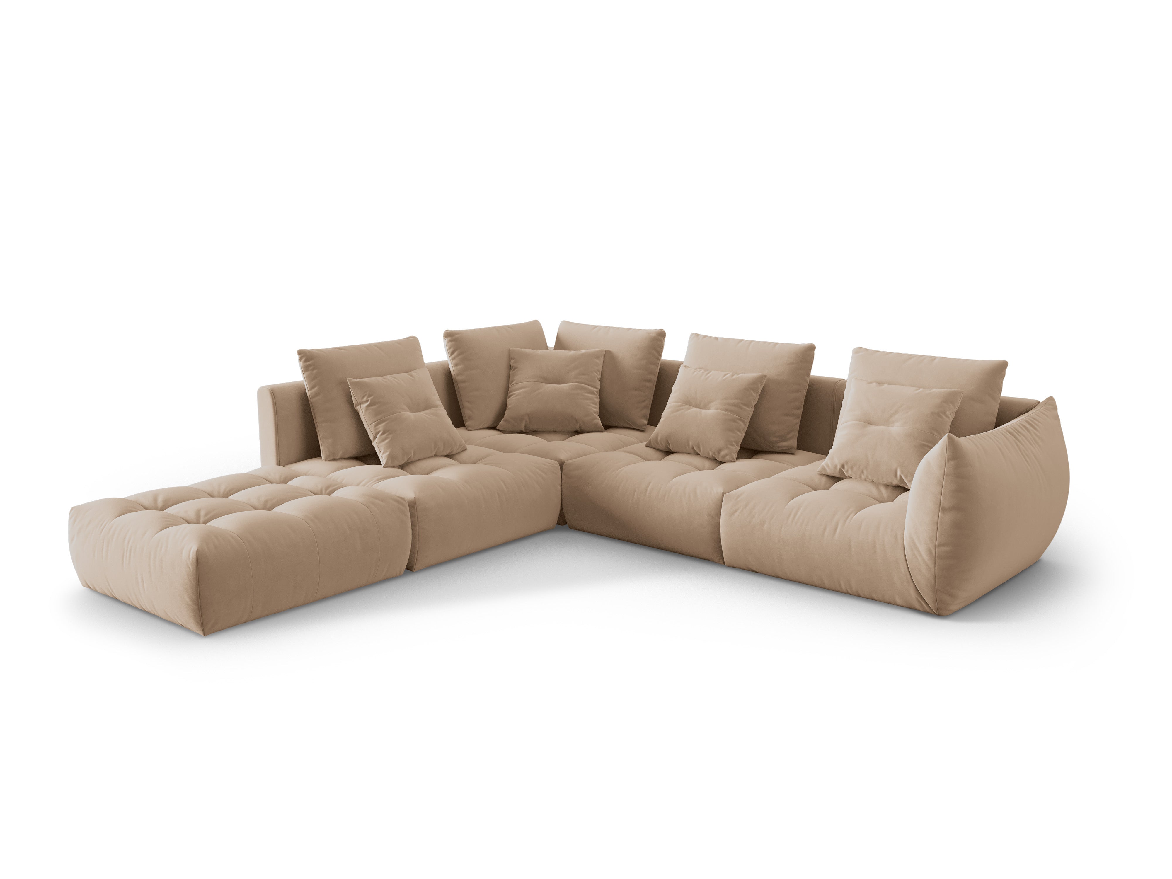 Modularer Samt-Ecksofa für 4 Personen, linksseitig, BLOOM, sandfarben