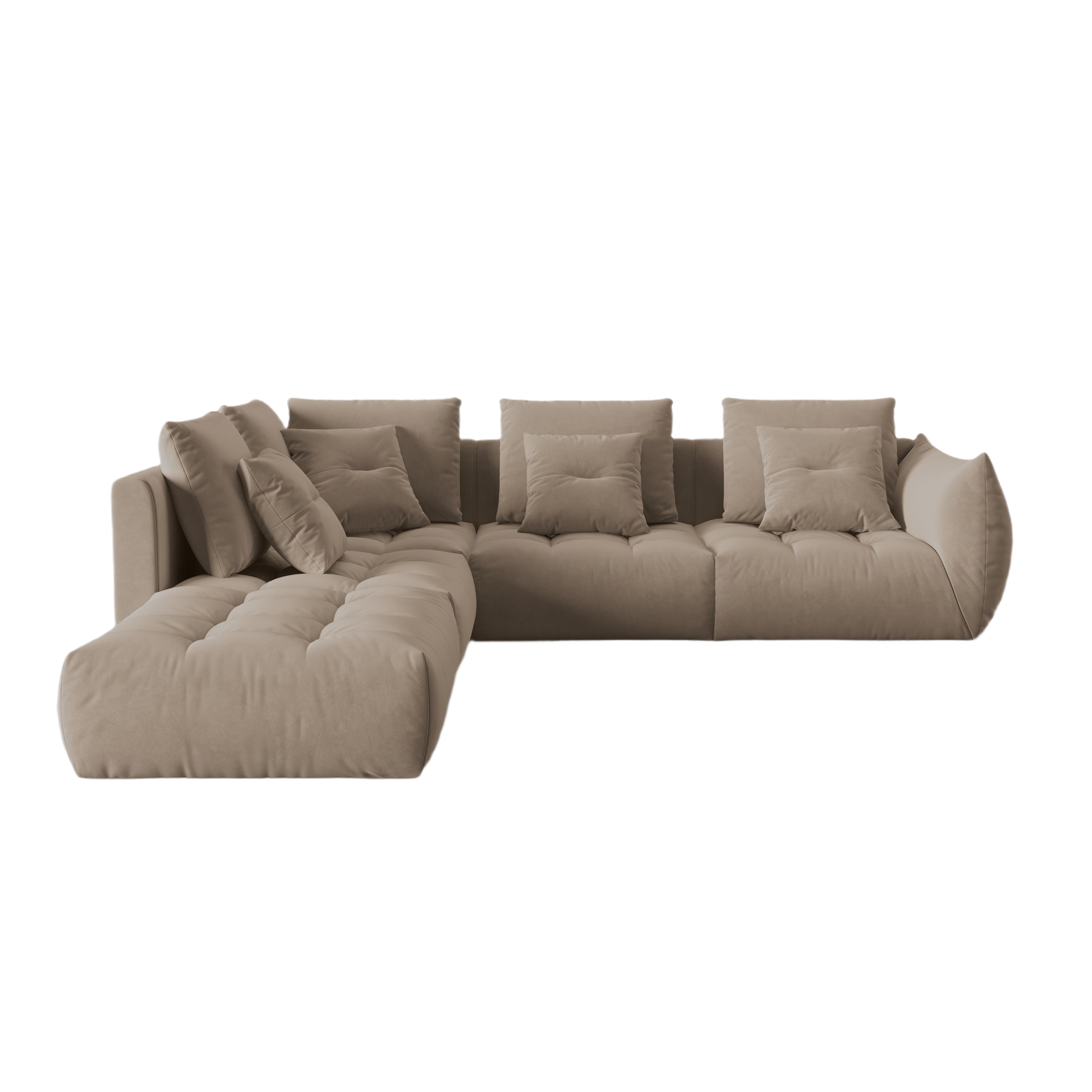 Modular velvet corner sofa for 4 people, left-sided, BLOOM light brown