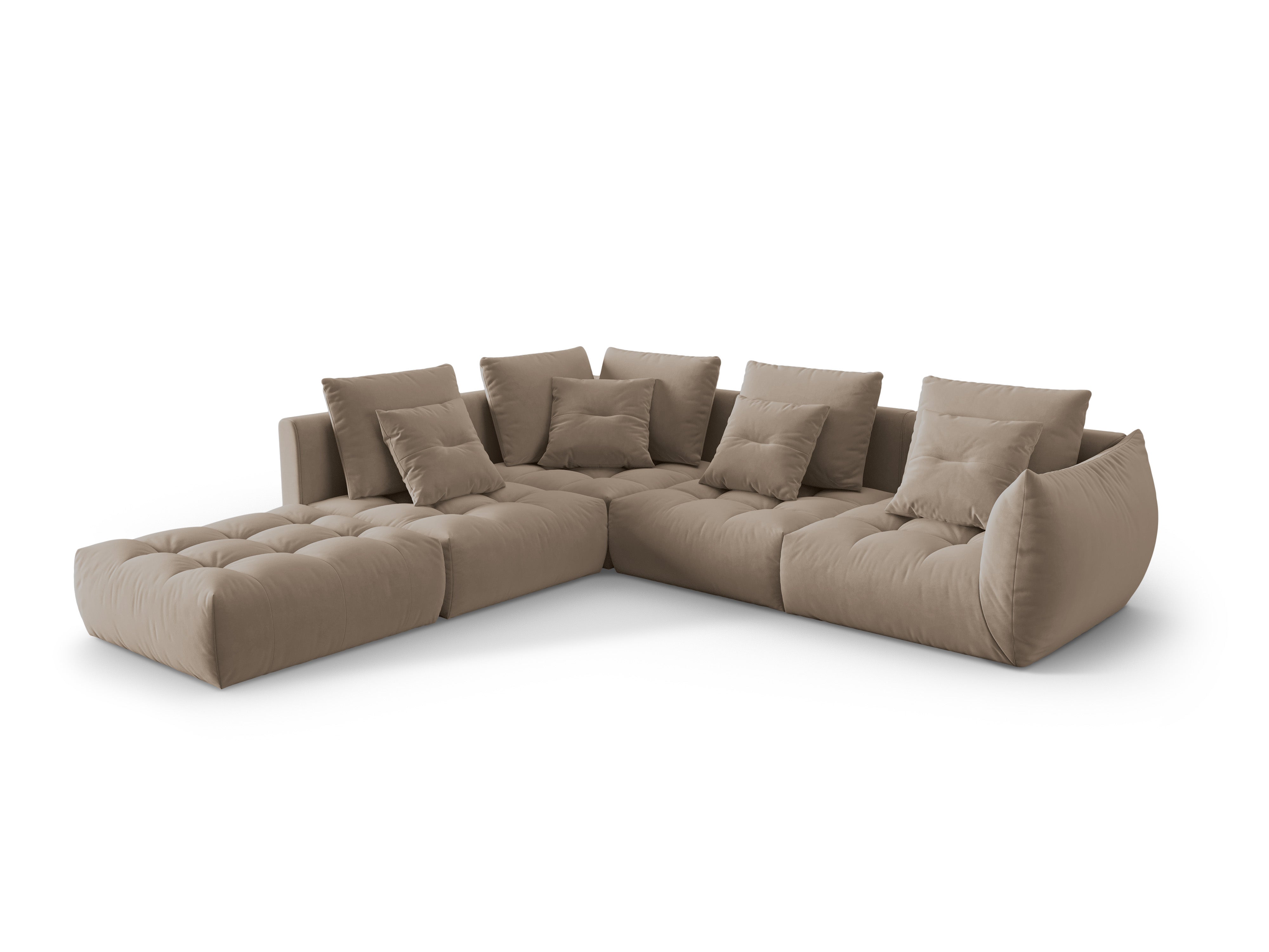 Modular velvet corner sofa for 4 people, left-sided, BLOOM light brown