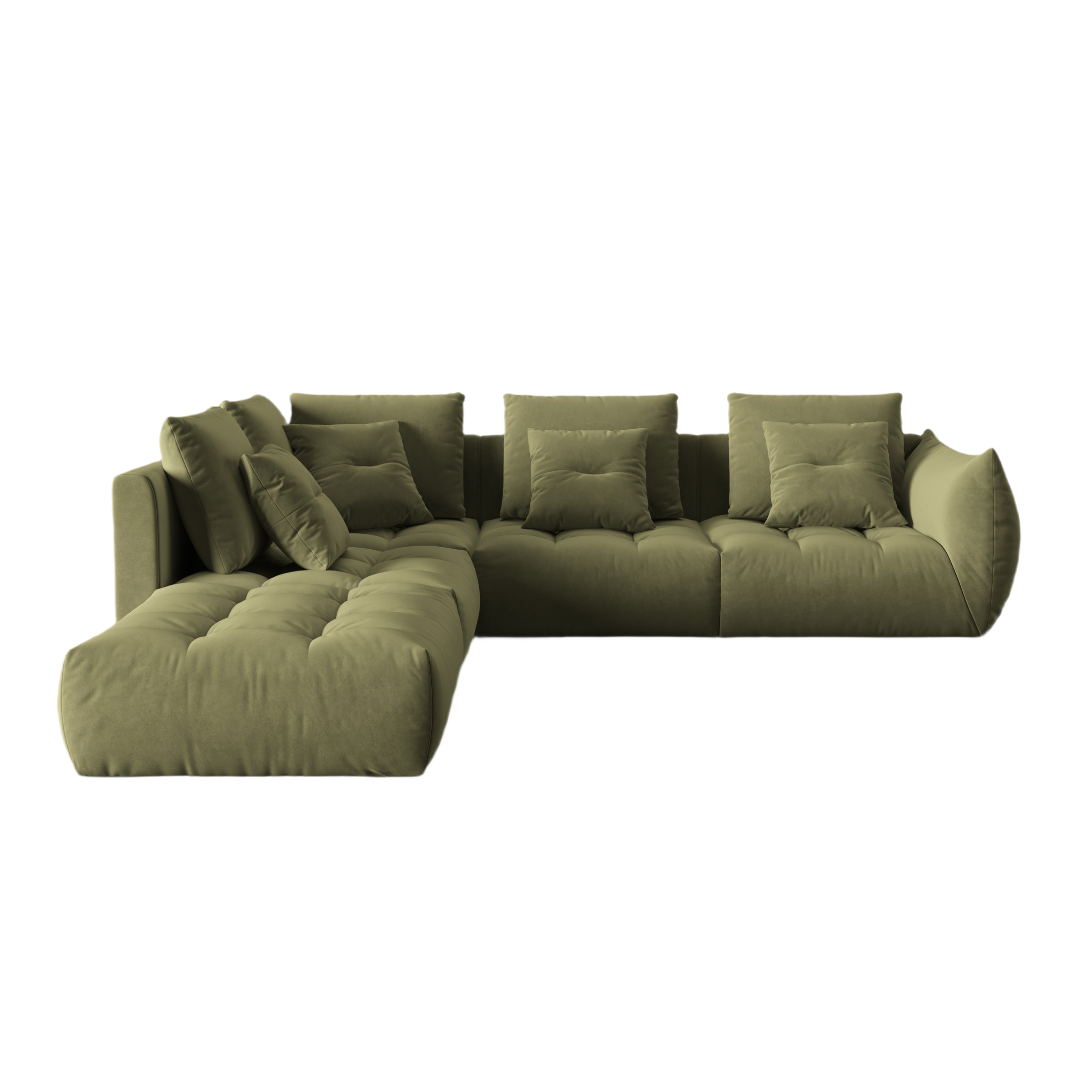 Modular velvet corner sofa for 4 people, left-sided, BLOOM, green