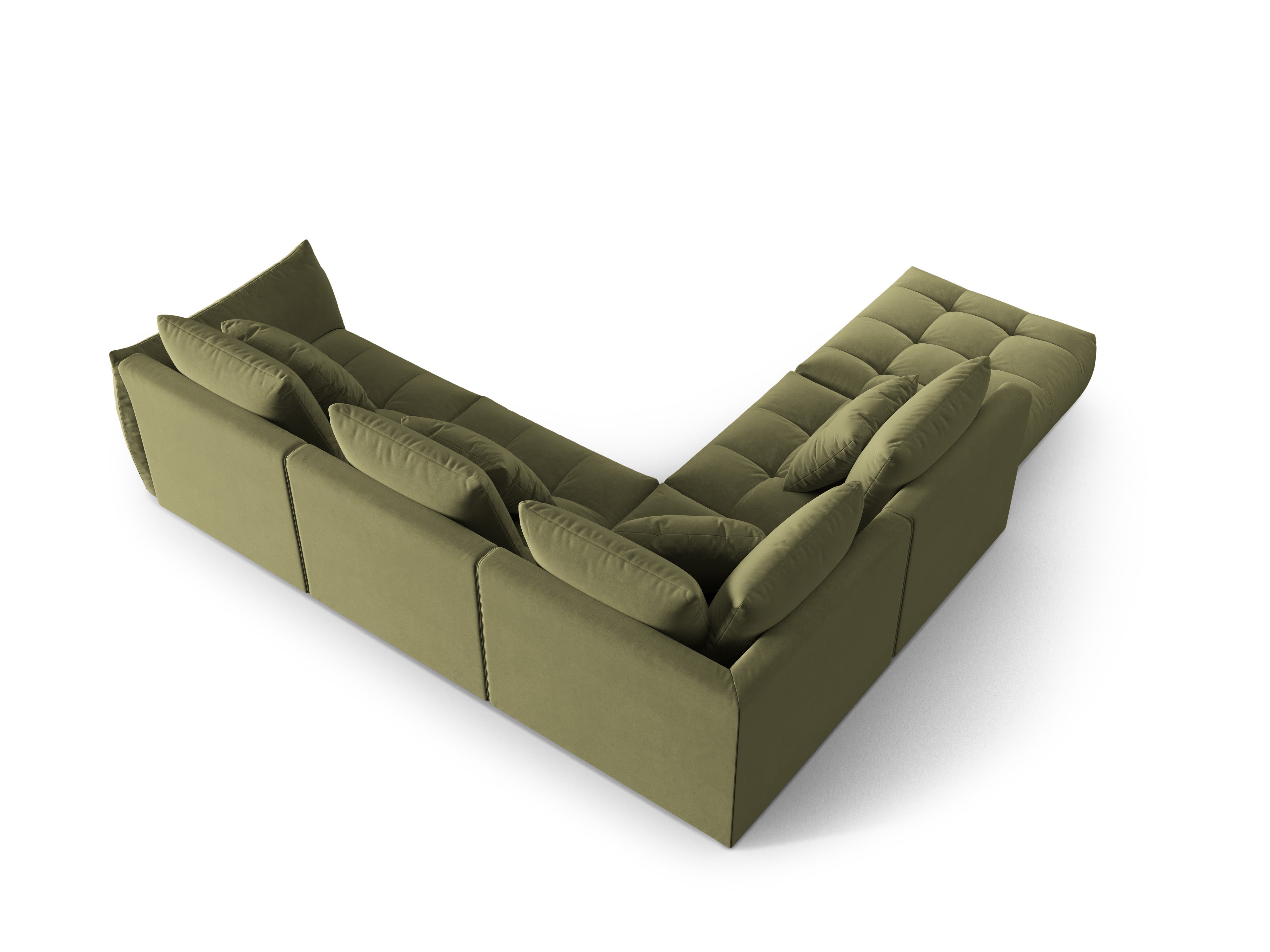 Modular velvet corner sofa for 4 people, left-sided, BLOOM, green