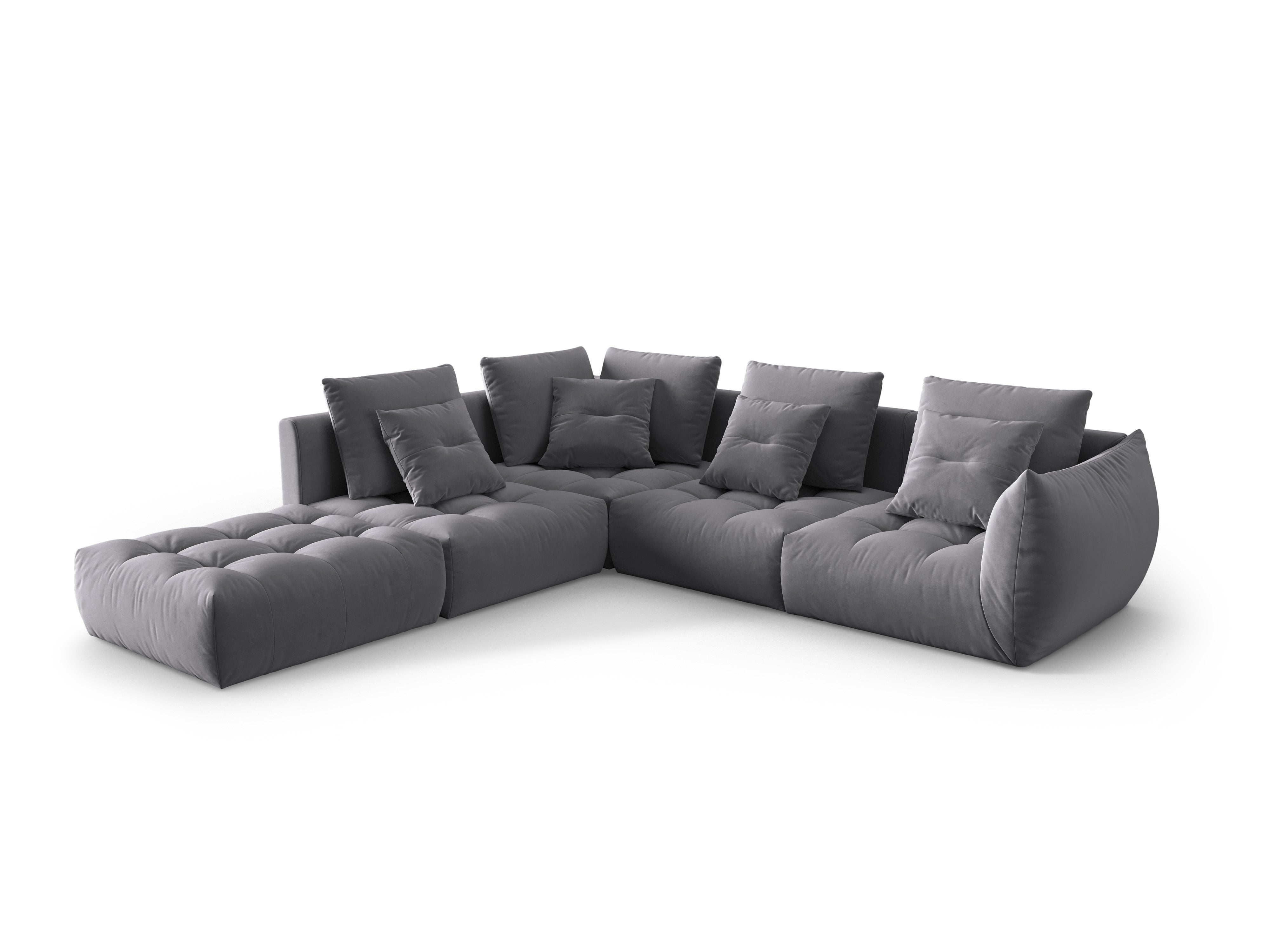 Modulares Samtsofa für 4 Personen, linksseitig, BLOOM, dunkelgrau