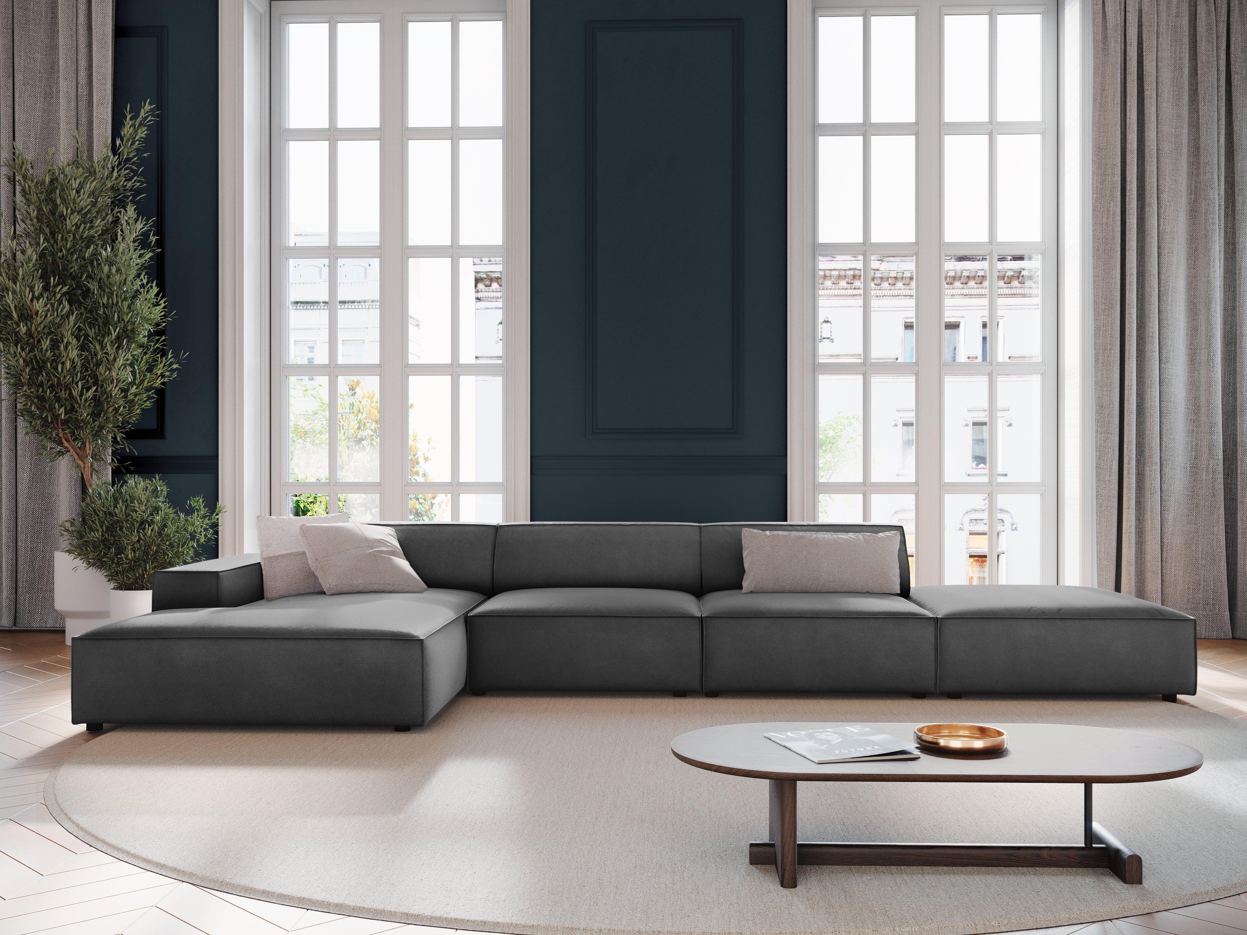 Narożnik aksamitny lewostronny 5-osobowy JODIE ciemnoszary Micadoni Eye on Design