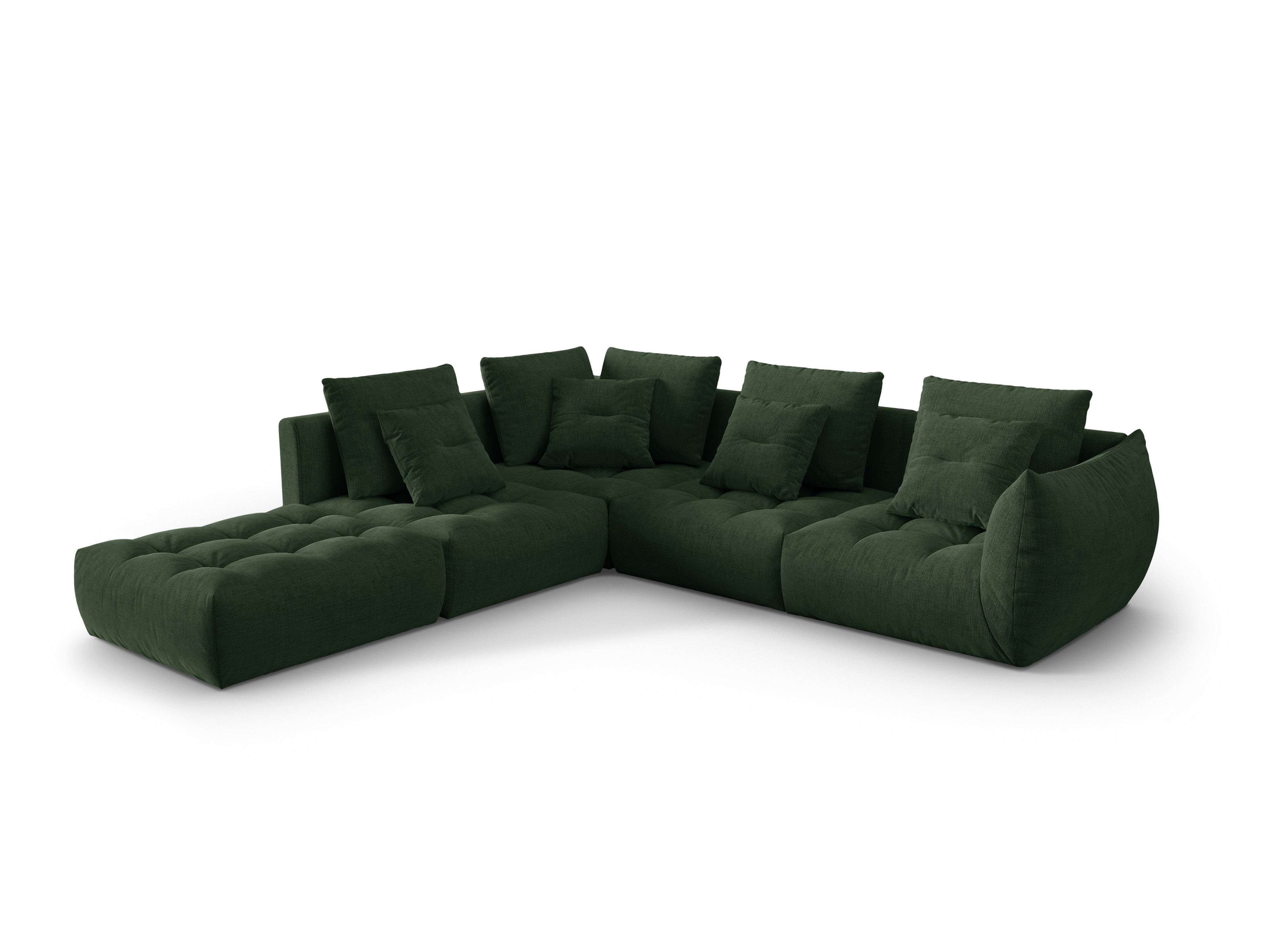 Modulaire hoekbank voor 4 personen, links, BLOOM, groene chenille