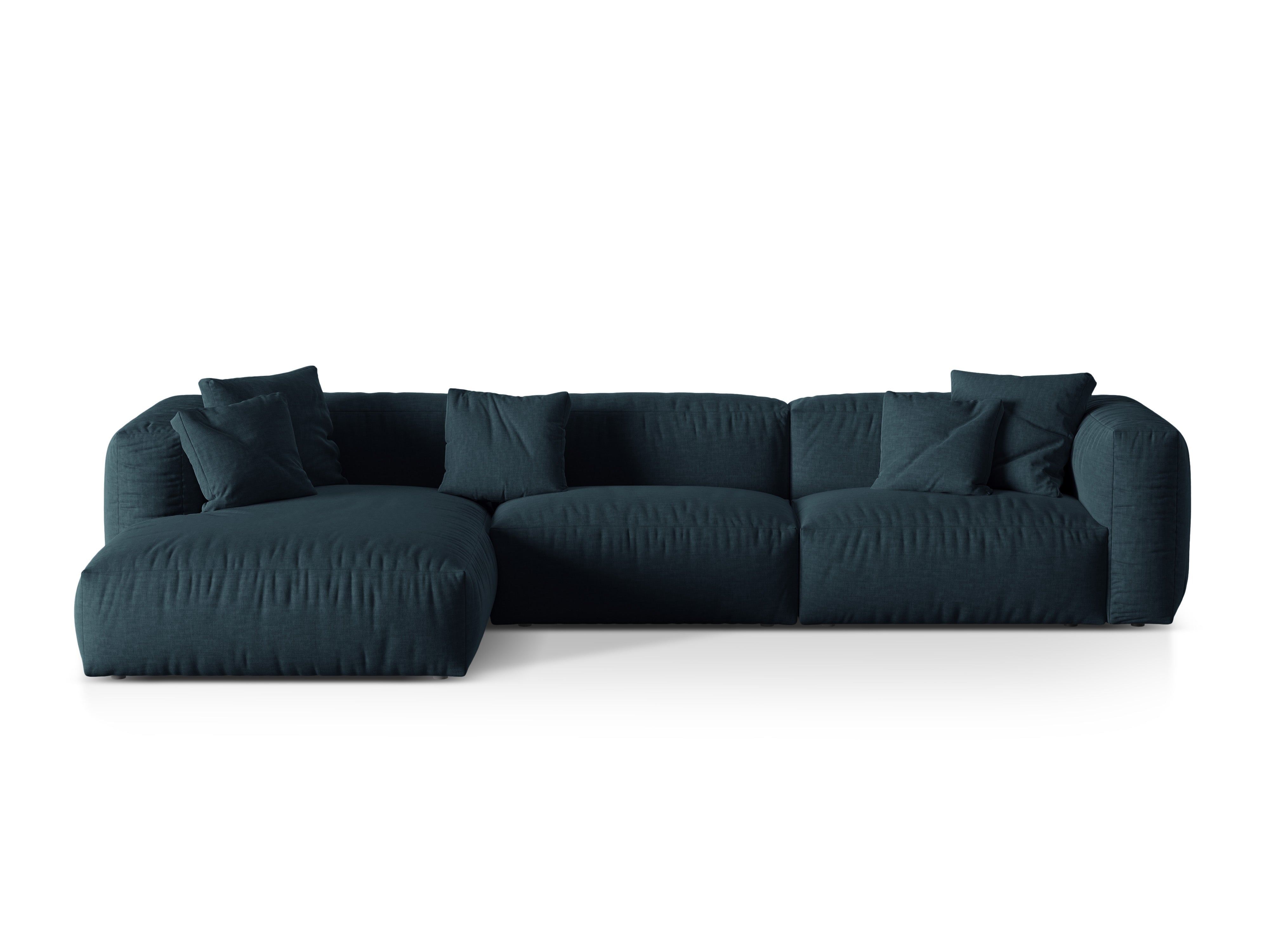 Linker 3-zits hoekbank MARTINA in spijkerstof blauw