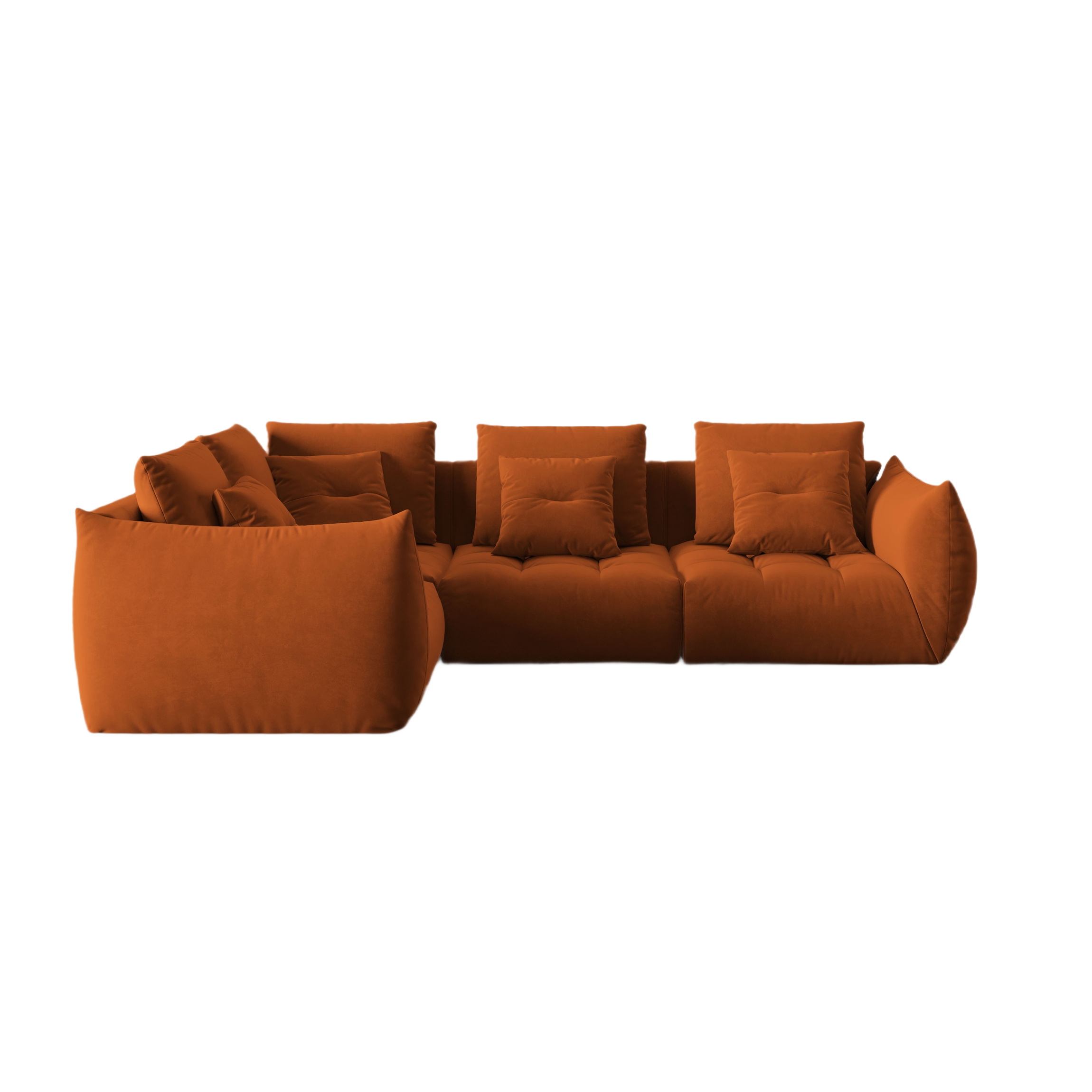 Modular velvet corner sofa for three people, left-facing, BLOOM terracotta