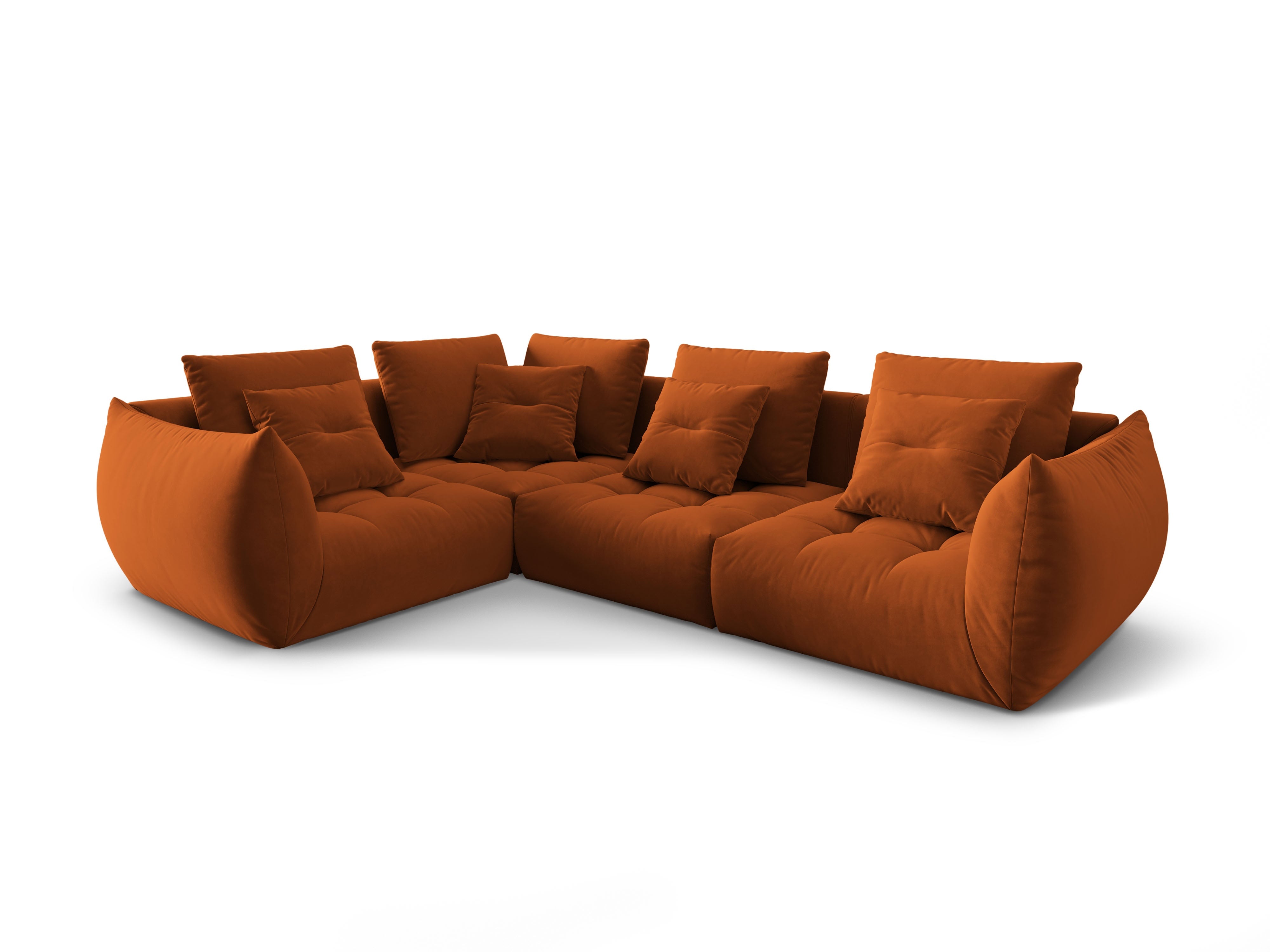 Modular velvet corner sofa for three people, left-facing, BLOOM terracotta