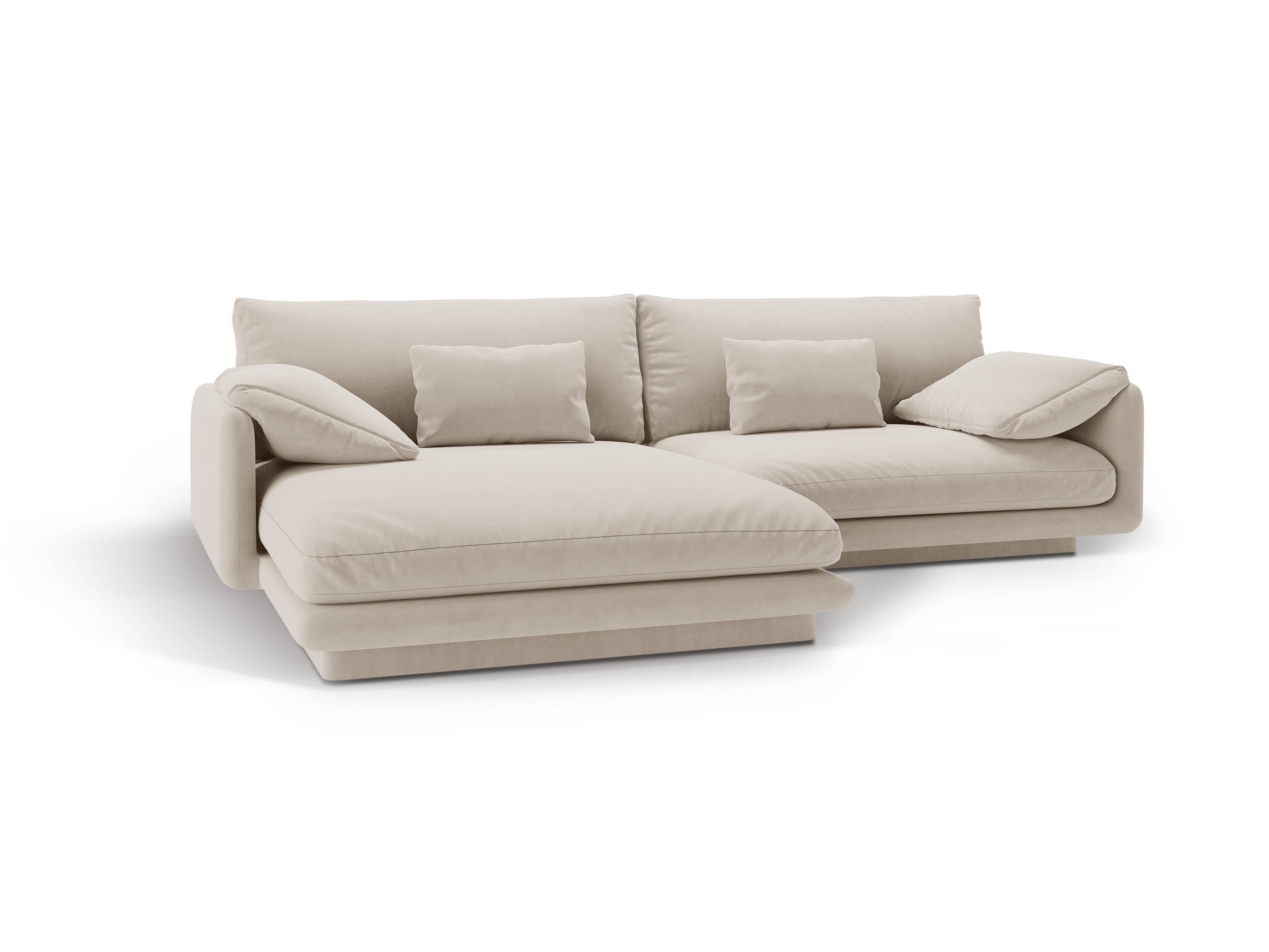 Ecru 4-persoons linkszijdige fluwelen hoekbank TORINO