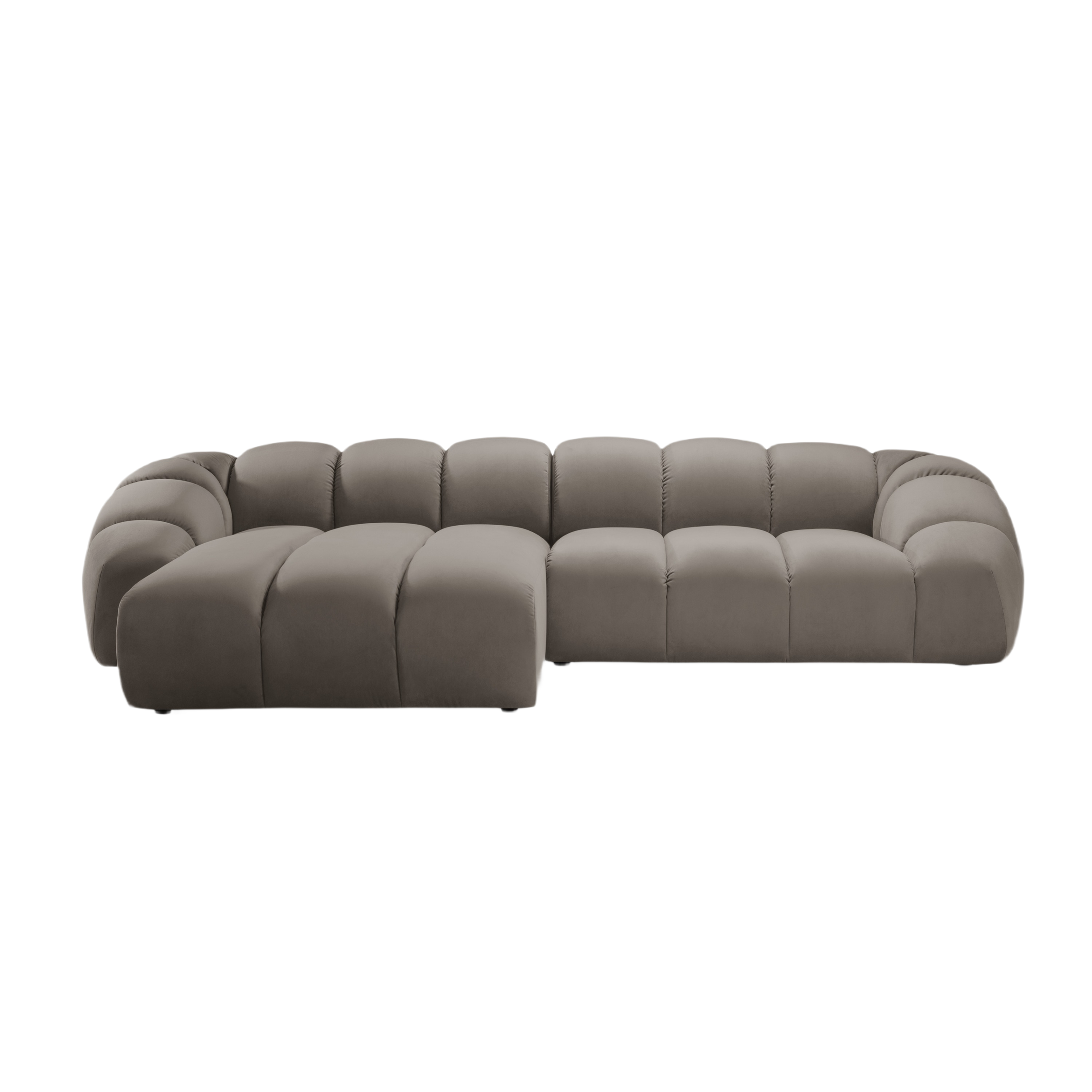 Fluwelen hoekbank voor 4 personen, links, DIANA, grijsbruin