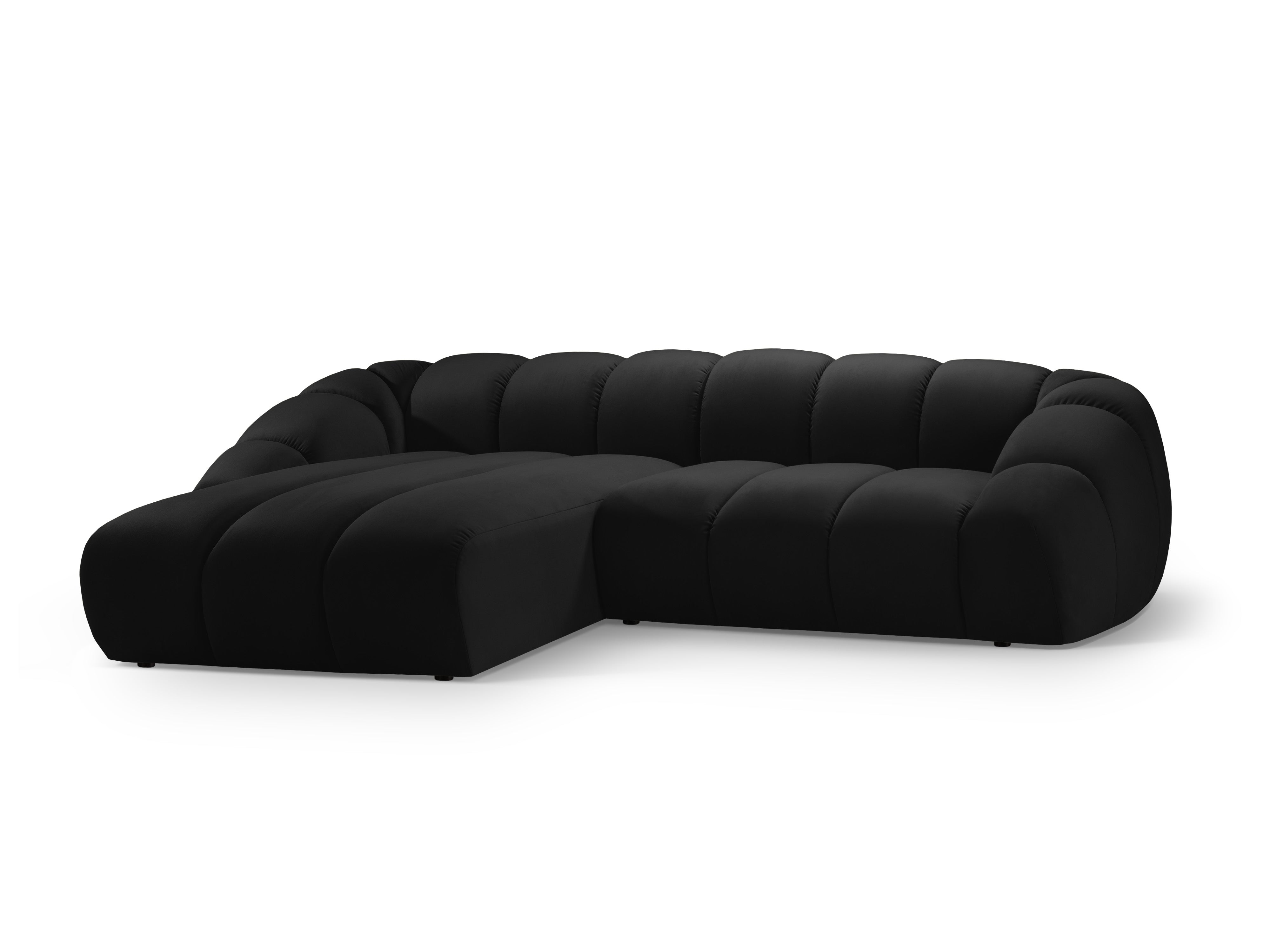 Fluwelen hoekbank voor 4 personen, links, DIANA, zwart