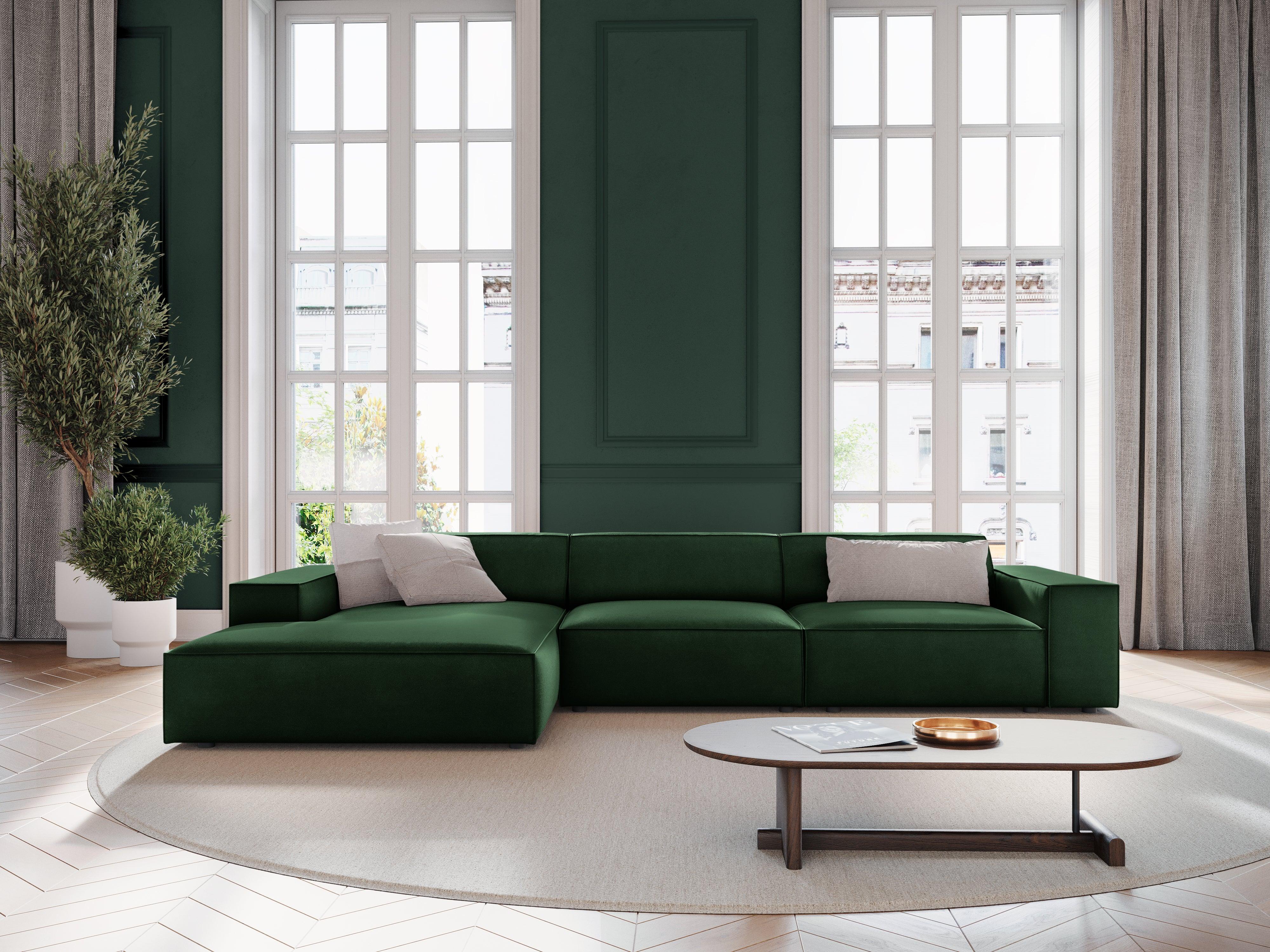 Narożnik aksamitny lewostronny 4-osobowy JODIE butelkowa zieleń Micadoni Eye on Design