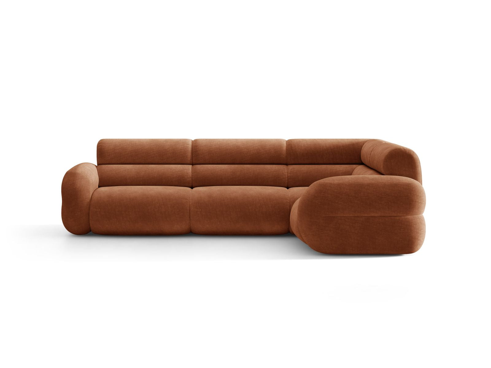 Rechthoekige L-vormige NEO hoekbank met een baksteenrode chenille.