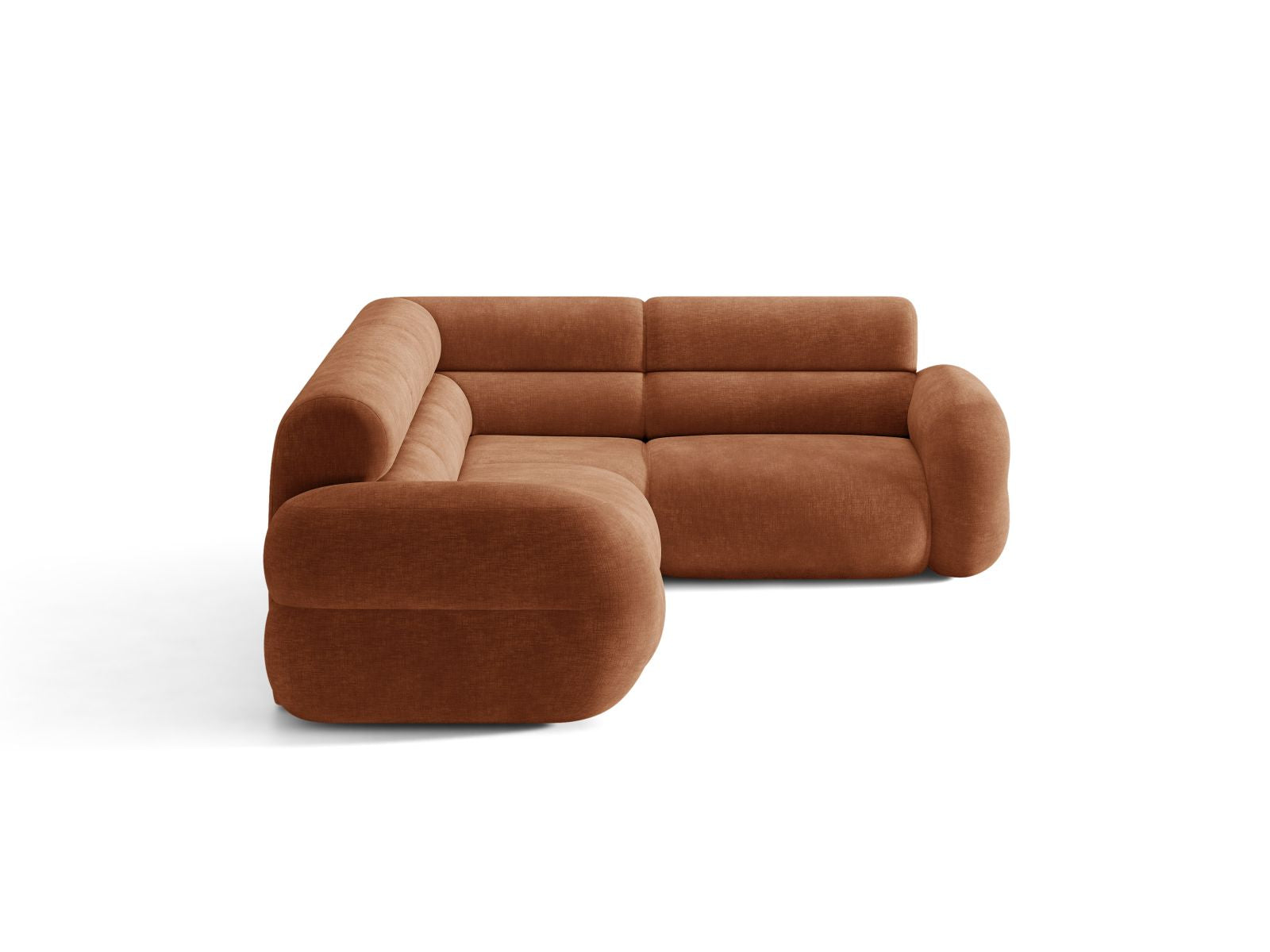 Rechthoekige L-vormige NEO hoekbank met een baksteenrode chenille.